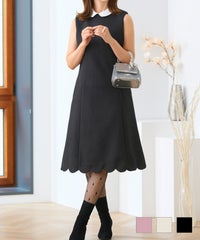 襟取外し可能 2WAY ウール調 スカラップ ワンピース, ワンピース, Prima Scherrer, 30代、40代、50代, ホテルディナー、会食、デート、女子会 襟取外し可能 2WAY ウール調 スカラップ ワンピース Prima Scherrer