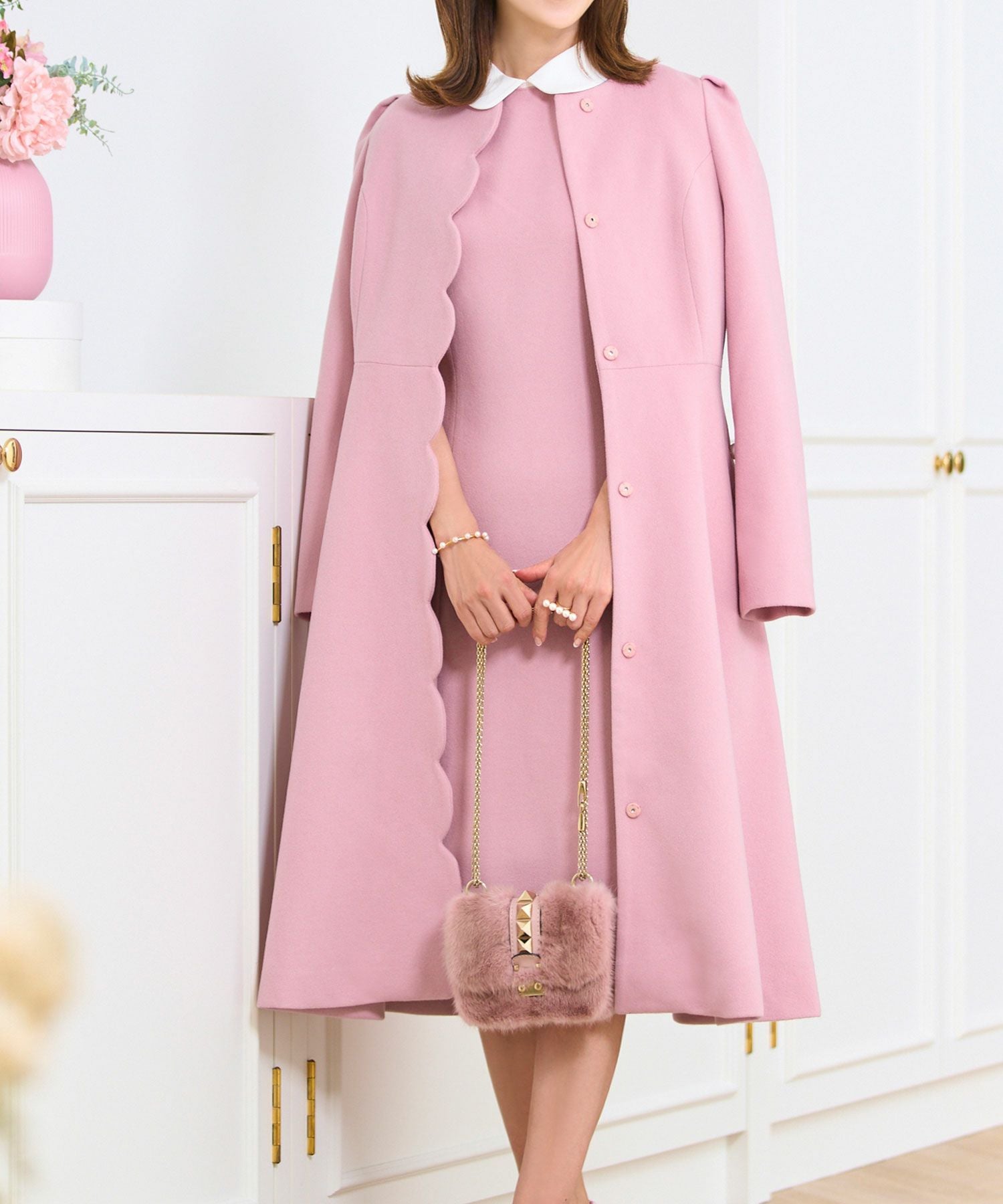 襟取外し可能 2WAY スカラップ ワンピース｜30代、40代、会食、デート