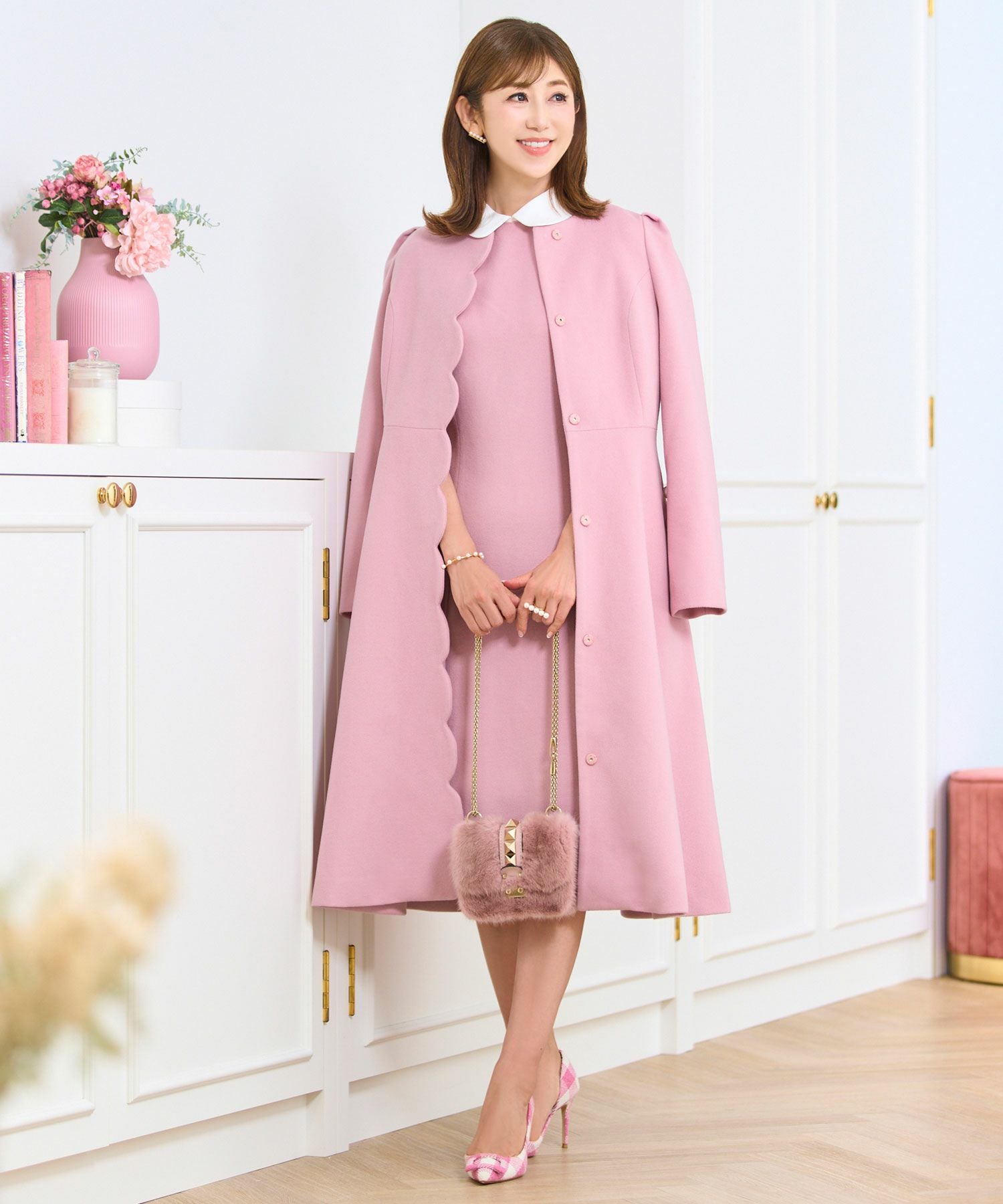 襟取外し可能 2WAY スカラップ ワンピース｜30代、40代、会食、デート