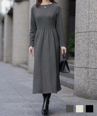 起毛 ベーシック シンプル 秋冬 ジョイントスペース ボンバーヒート フィットアンドフレア ワンピース HUIT