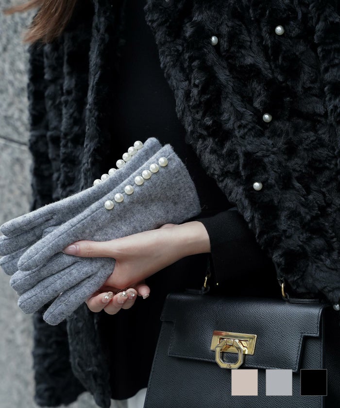 セレクト シンプル ウール ボア 防寒 秋冬 セレクト パールトリム グローブ HUIT