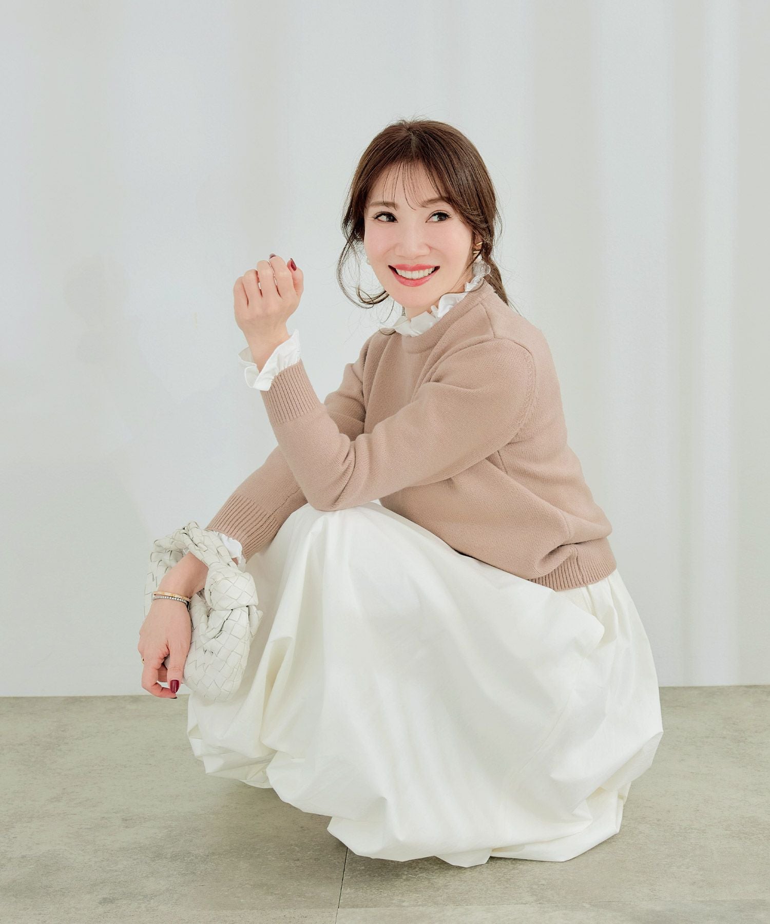 ネック 袖フリル ニット 長袖