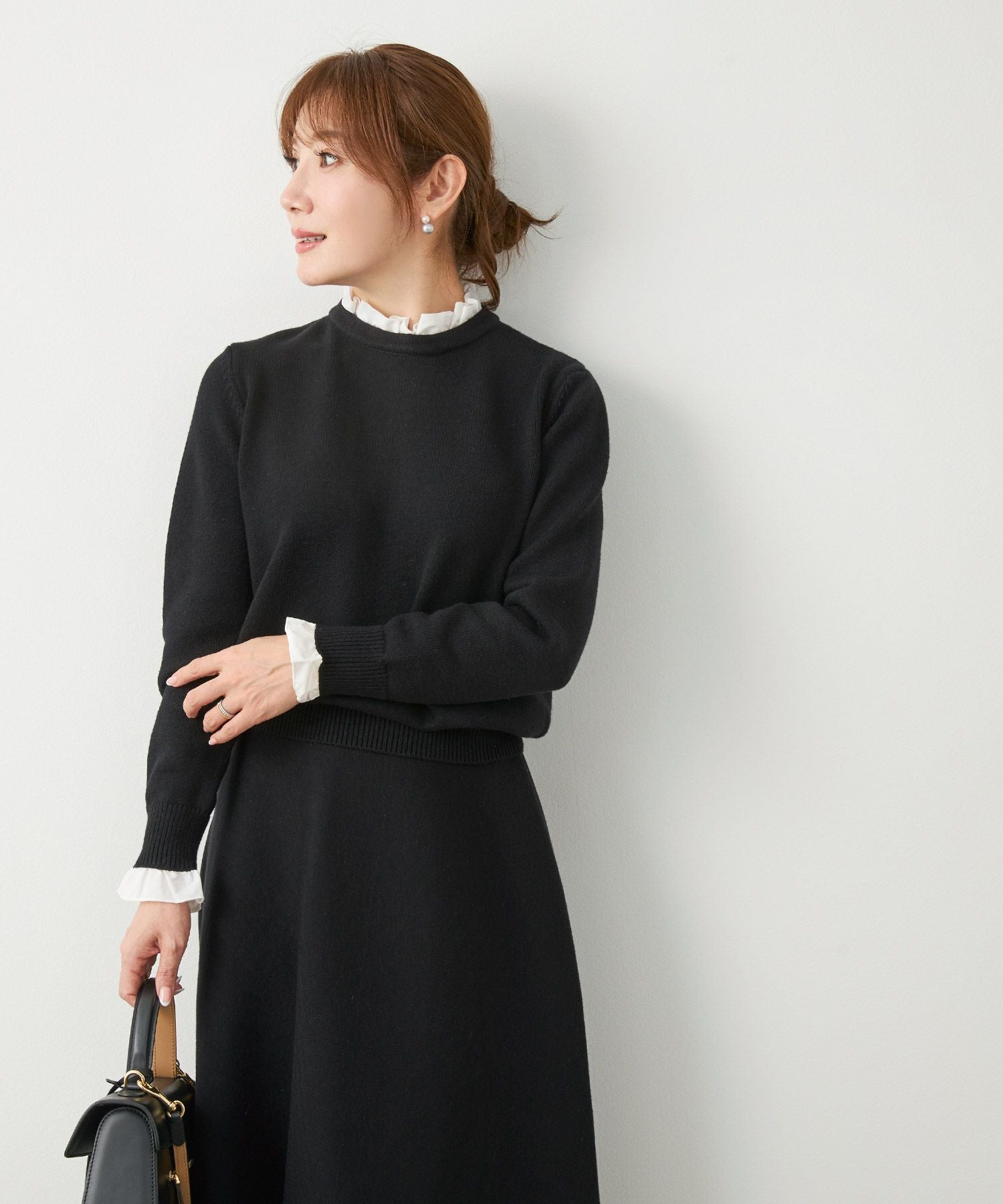 ネック 袖フリル ニット 長袖