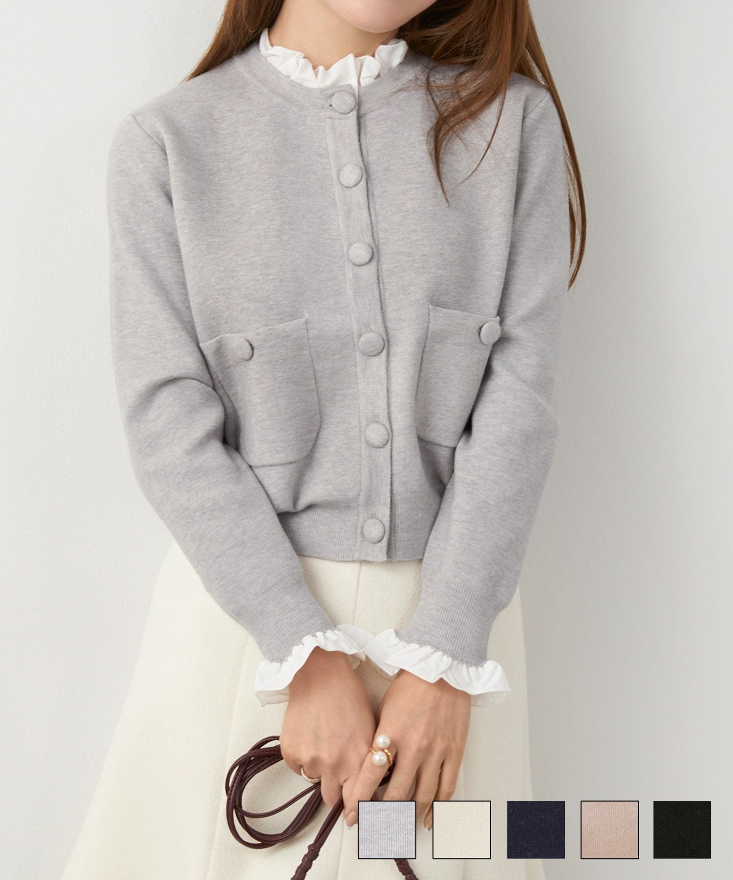 イタリープリント 丸首 ニット カーディガン Liala×PG 全2色｜lpg441