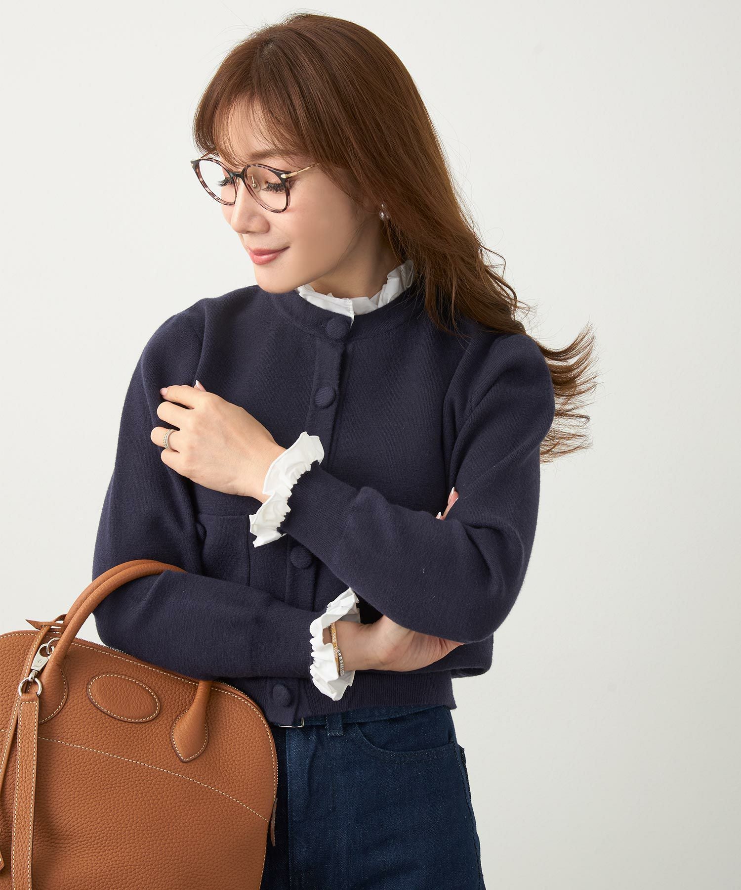 ミラノリブ フリル付き ニット カーディガン Liala×PG 全5色｜lpg441