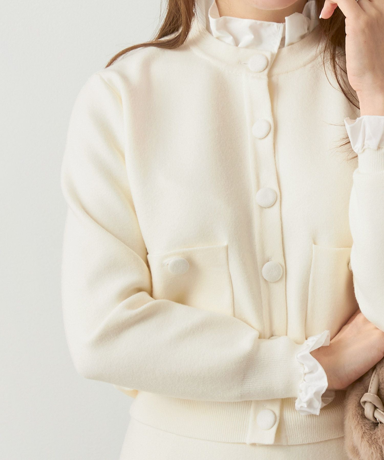 ミラノリブ フリル付き ニット カーディガン Liala×PG 全5色｜lpg441