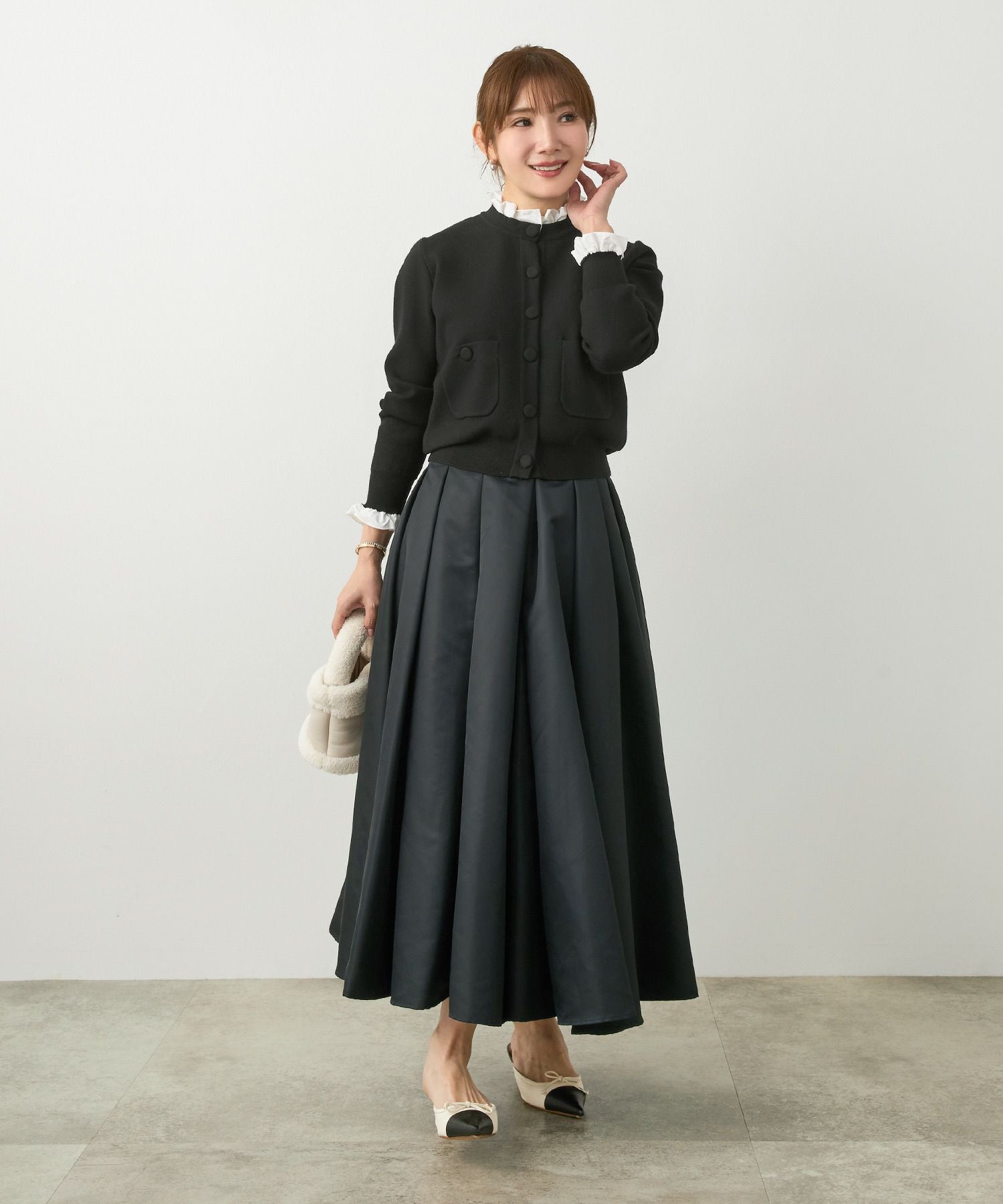 ミラノリブ フリル付き ニット カーディガン Liala×PG 全5色｜lpg441