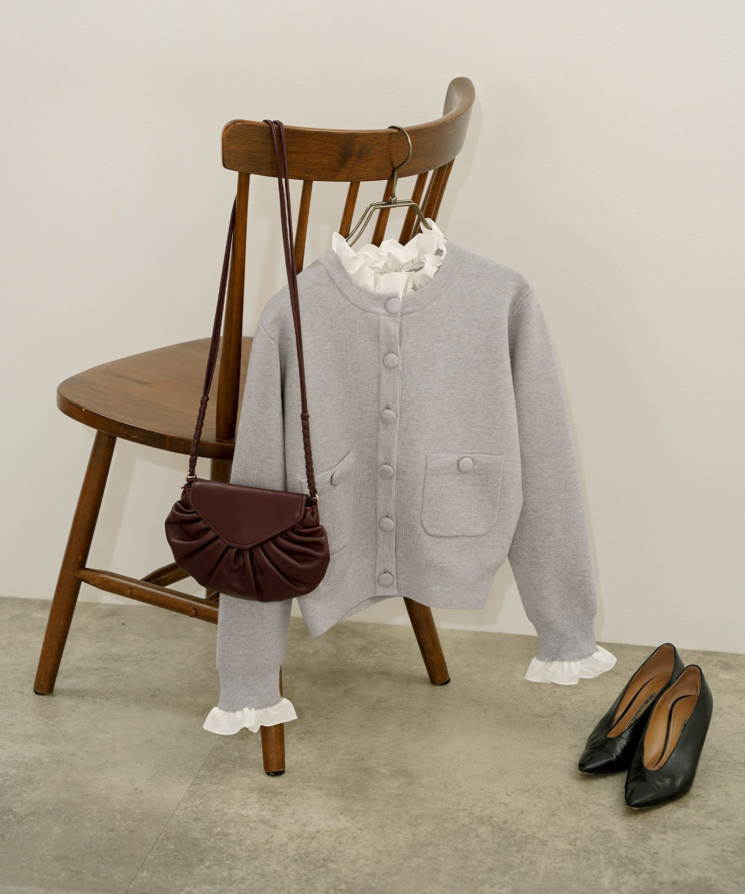 ミラノリブ フリル付き ニット カーディガン Liala×PG 全5色｜lpg441