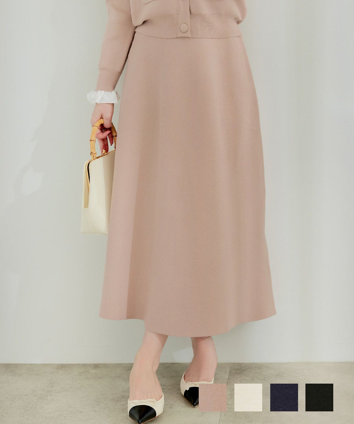 手洗い可ニットレディーススカートフレア白黒かわいいオフィスきれいめ大人秋冬おしゃれジョイントスペース ミラノリブ フレア ニット スカート Liala×PG