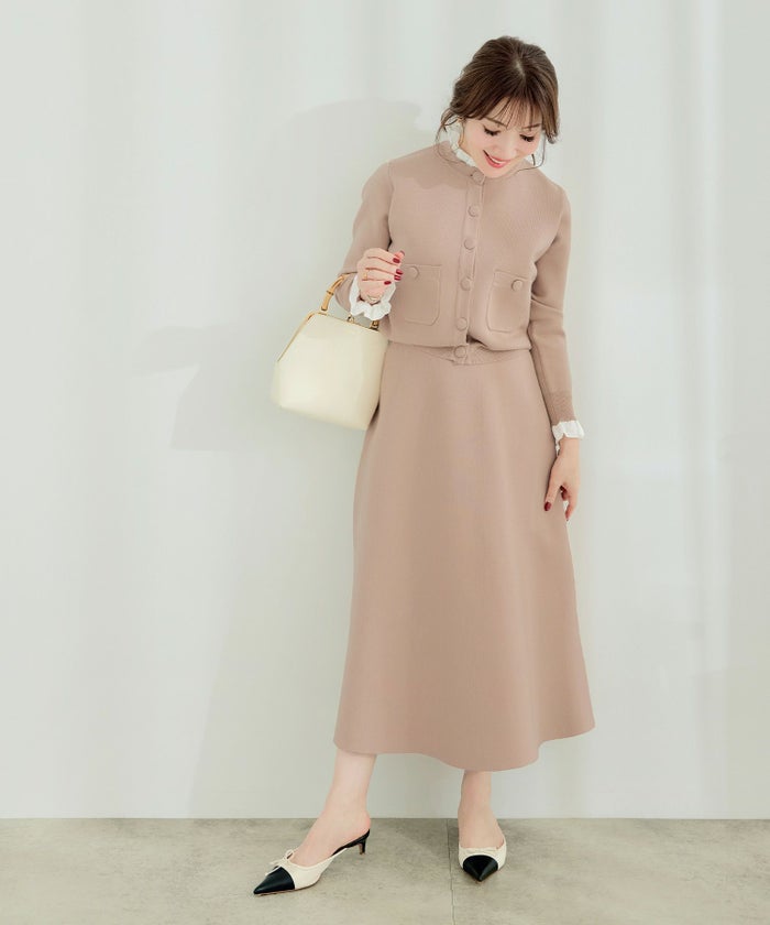 新色追加手洗い可ニットレディーススカートフレアセットアップ対応かわいいオフィスきれいめ大人秋冬おしゃれジョイントスペース