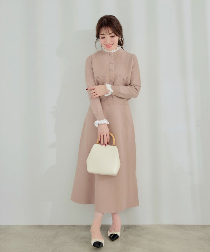 新色追加手洗い可ニットレディーススカートフレアセットアップ対応かわいいオフィスきれいめ大人秋冬おしゃれジョイントスペース