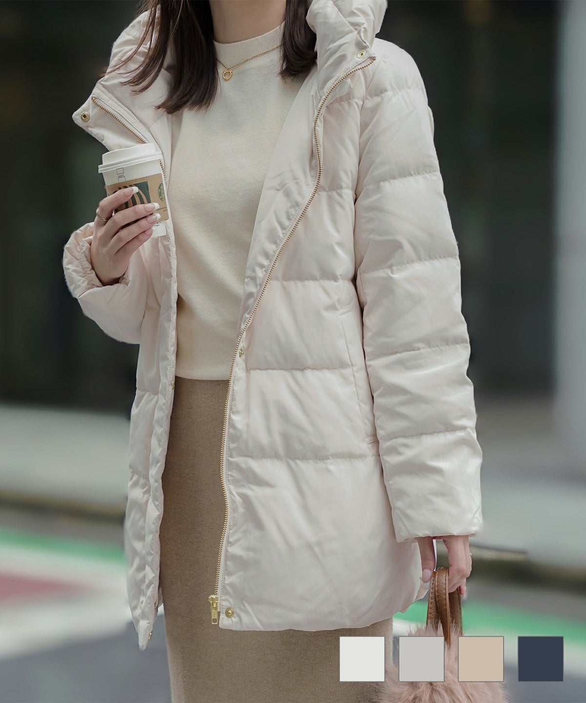 セレクト ダウン フェザー ボリューム ベーシック 冬 アウター セレクト ピーチスキン ミドル丈 ダウン コート HUIT