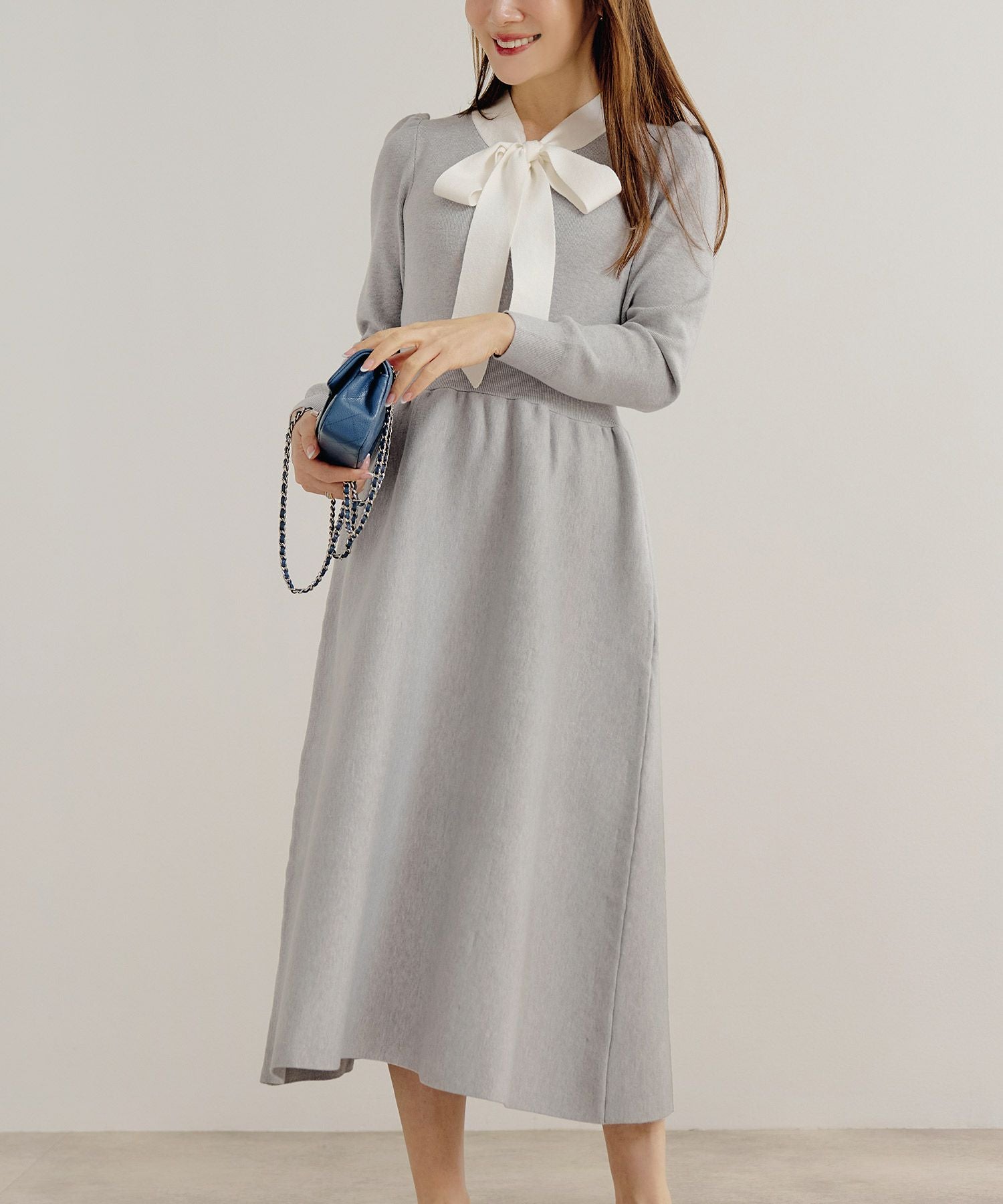 ボウタイ ニット ワンピース Liala×PG 全5色｜lpg341-2034【3】 - 長袖