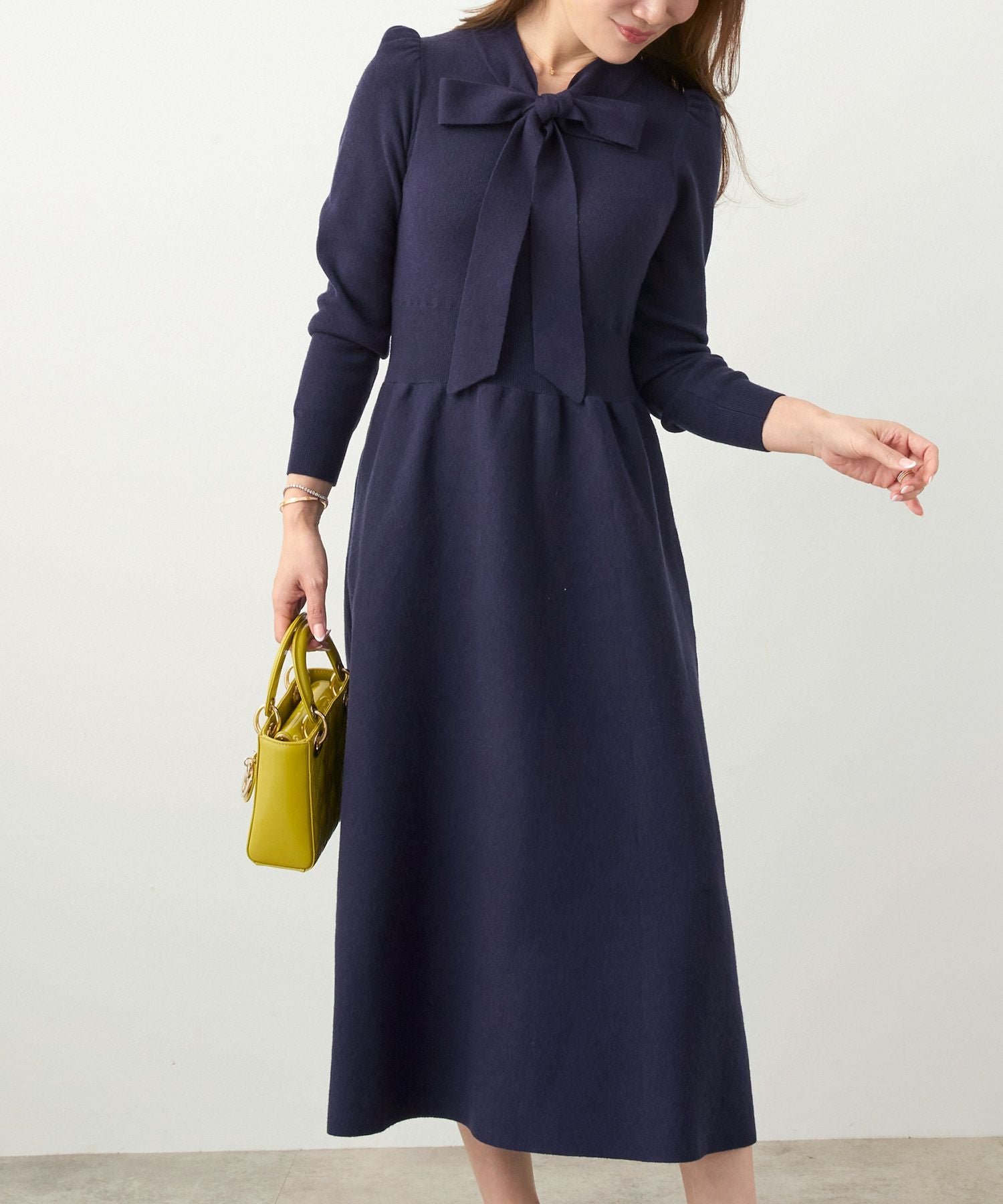 SPRING-SALE ボウタイ ニット ワンピース Liala×PG 全5色｜lpg341-2034