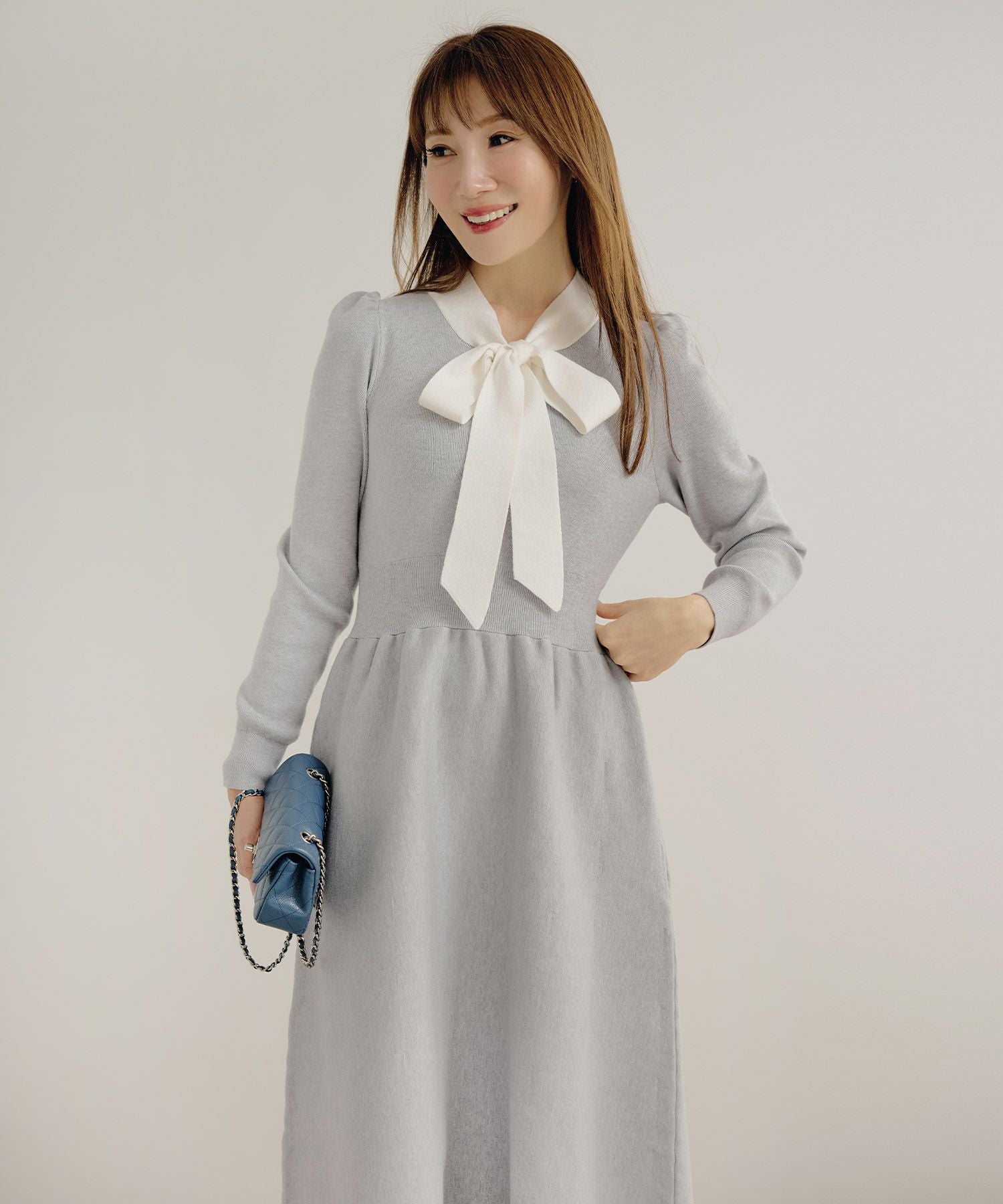 ボウタイ ニット ワンピース Liala×PG 全5色｜lpg341-2034【3】 - 長袖