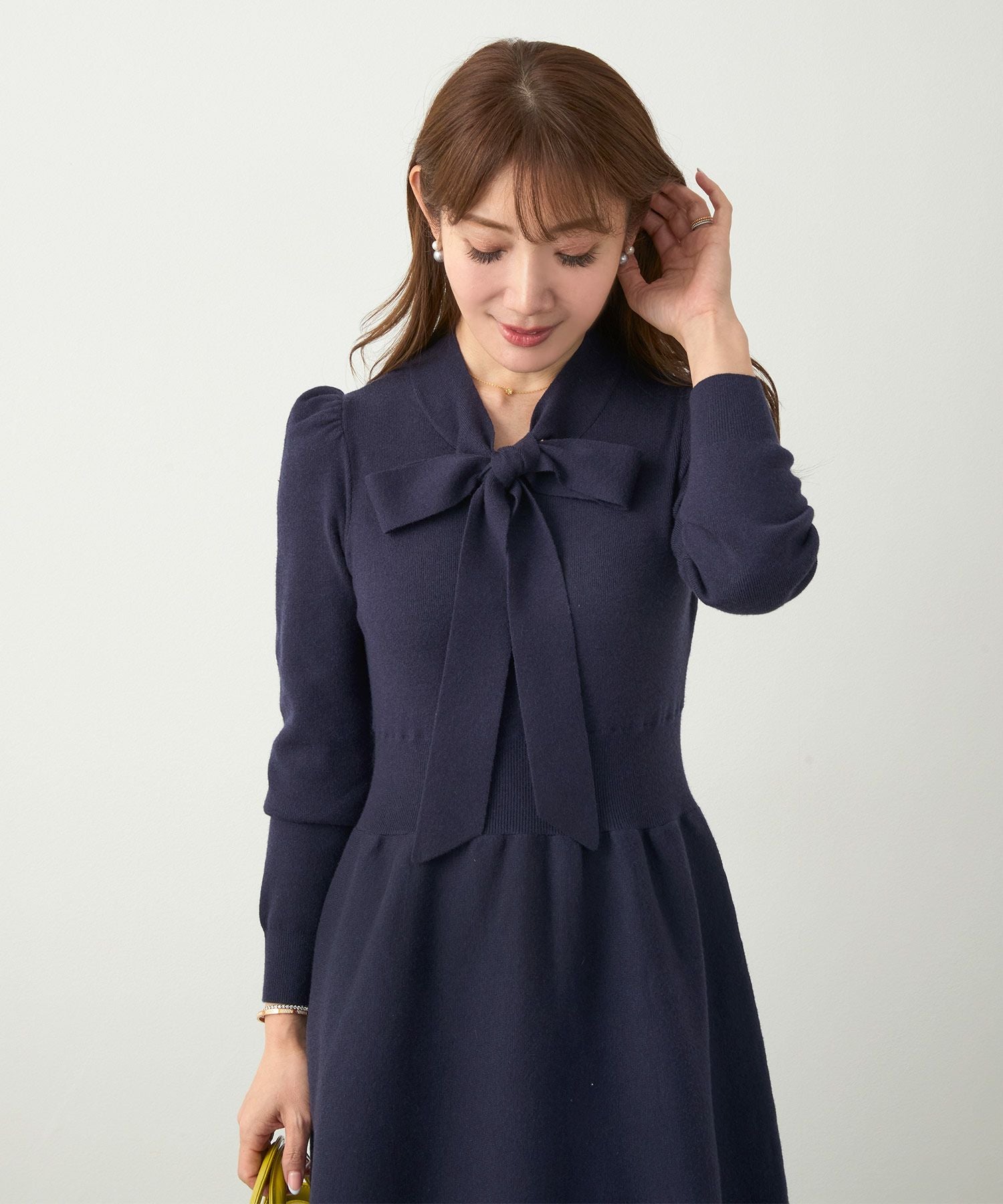 ダイアグラム　ブラウスワンピース　38 ボウタイ ニット ワンピース Liala×PG 全5色｜lpg341-2034【3】 - 長袖