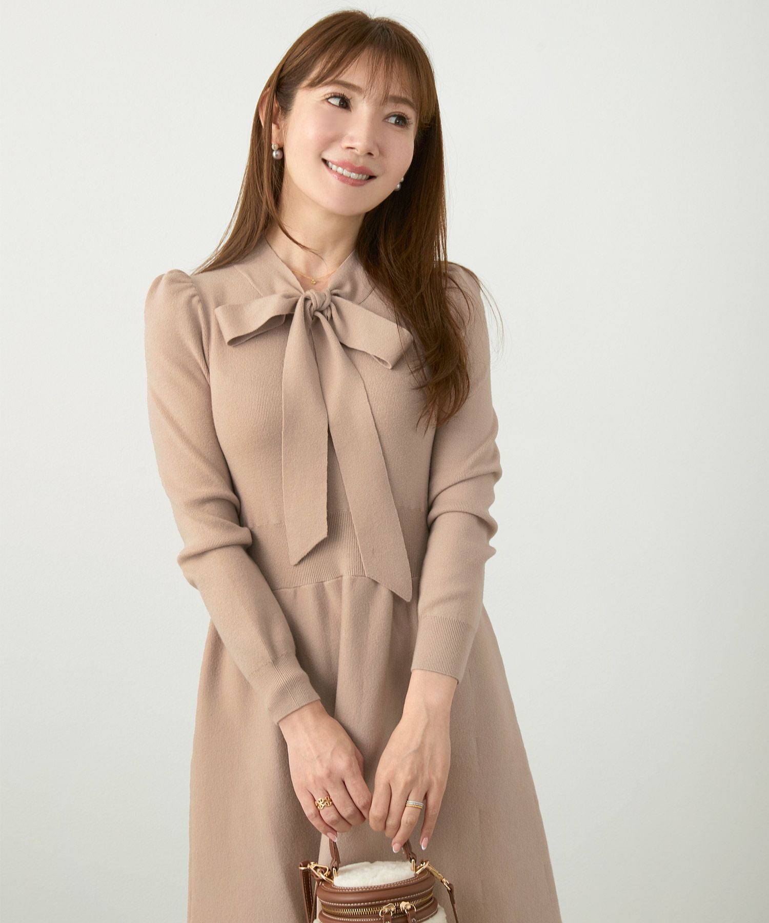 ボウタイ ニット ワンピース Liala×PG 全5色｜lpg341-2034【3】 - 長袖