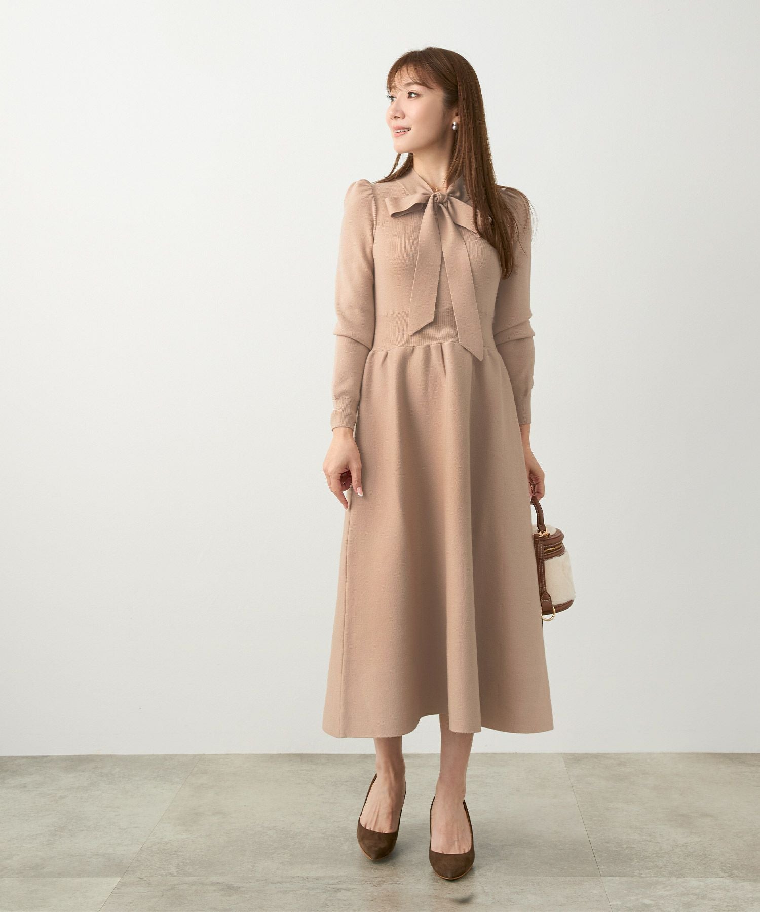 ボウタイ ニット ワンピース Liala×PG 全5色｜lpg341-2034【3】 - 長袖