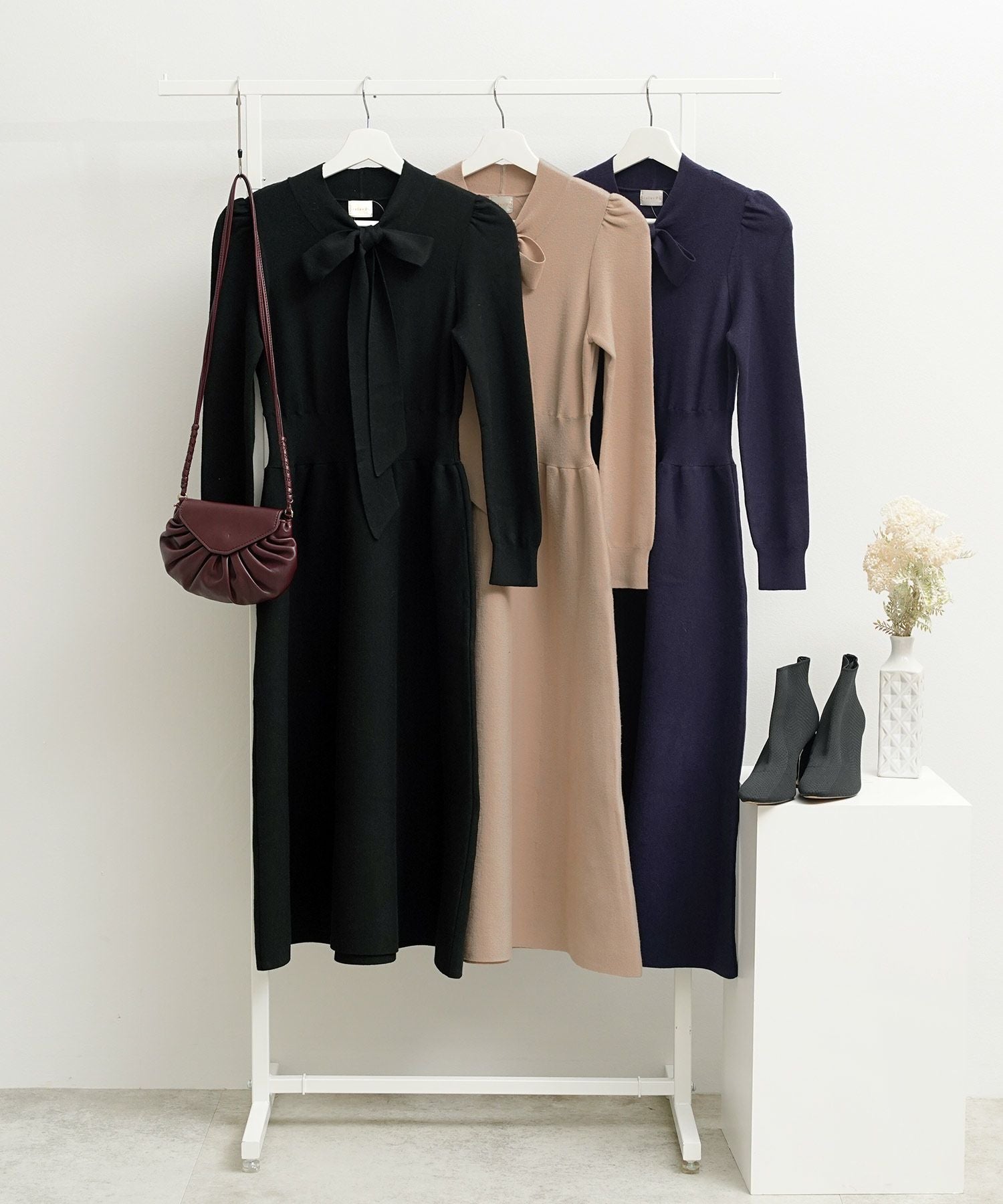 ボウタイ ニット ワンピース Liala×PG 全5色｜lpg341-2034【3】 - 長袖