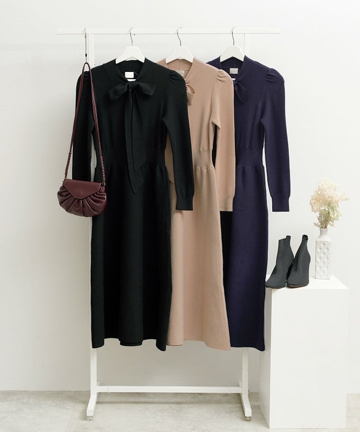 新色追加 手洗い可 長袖 ロング レディース 秋 春 フレア 黒 可愛い オフィス きれいめ ジョイントスペース