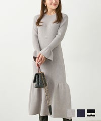 手洗い可 ニット ワンピース レディース 長袖 秋冬 春 かわいい オフィス きれいめ 大人 細身 ジョイントスペース マーメイドライン リブニット ワンピース Liala×PG