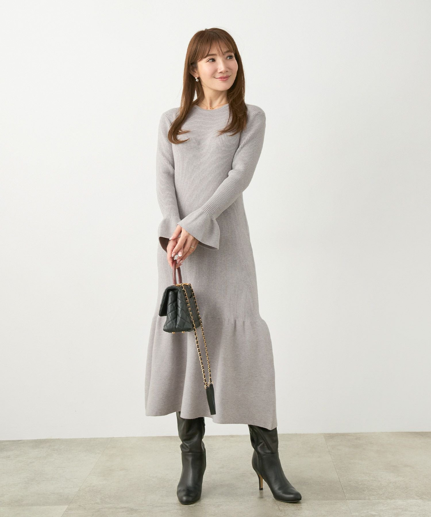 シャネル　リブニットロングワンピース 40【Ｍ】 マーメイドライン リブニット ワンピース