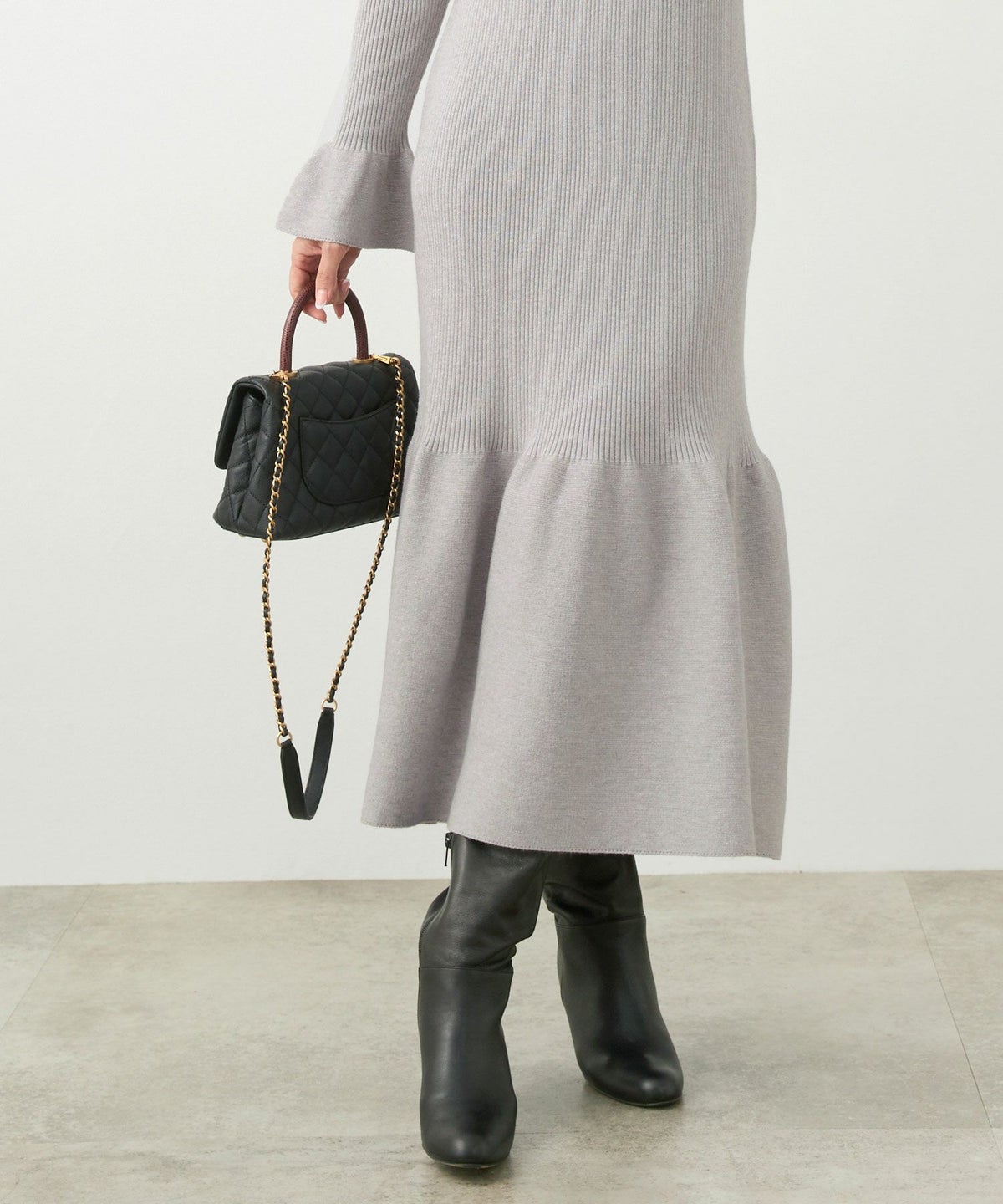 手洗い可ニットワンピースレディース長袖秋冬春かわいいオフィスきれいめ大人細身ジョイントスペース