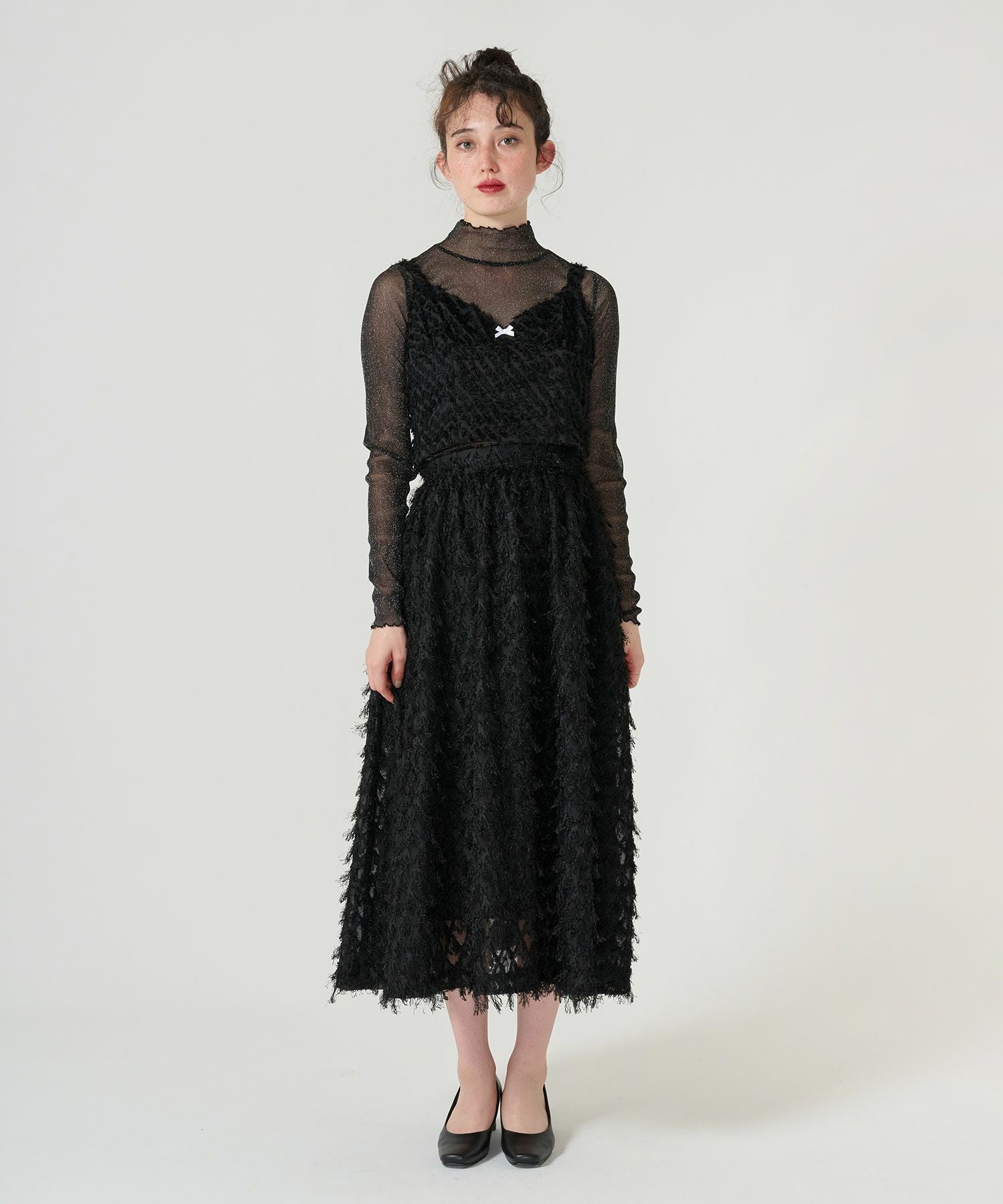 tina jojun フリンジ セットアップドレス　ブラック Early-Summer-SALE フリンジ セットアップドレス TINA：JOJUN 全2色