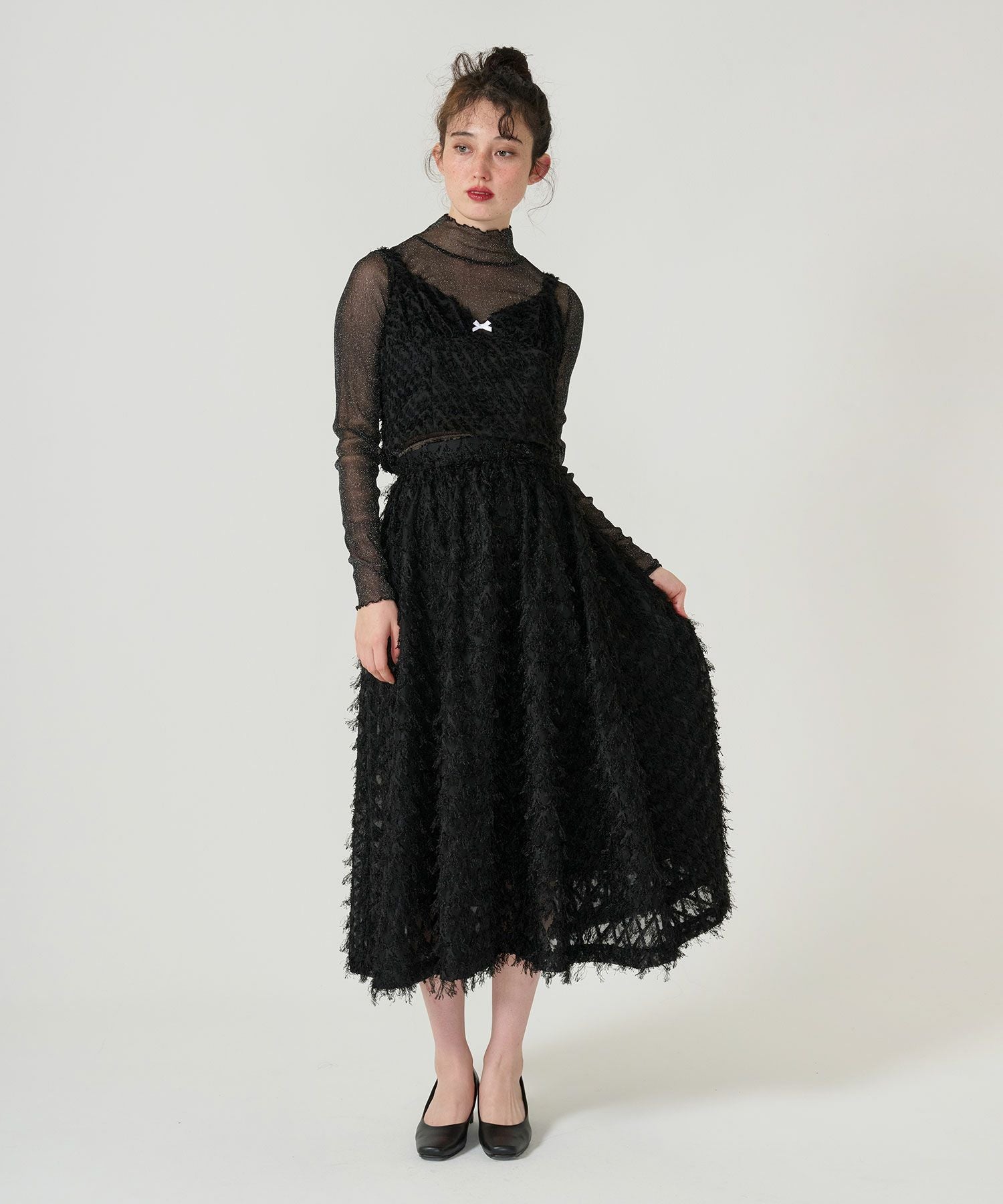 tina jojun フリンジ セットアップドレス　ブラック GWSALE フリンジ セットアップドレス TINA：JOJUN 全2色｜tnj941-0966