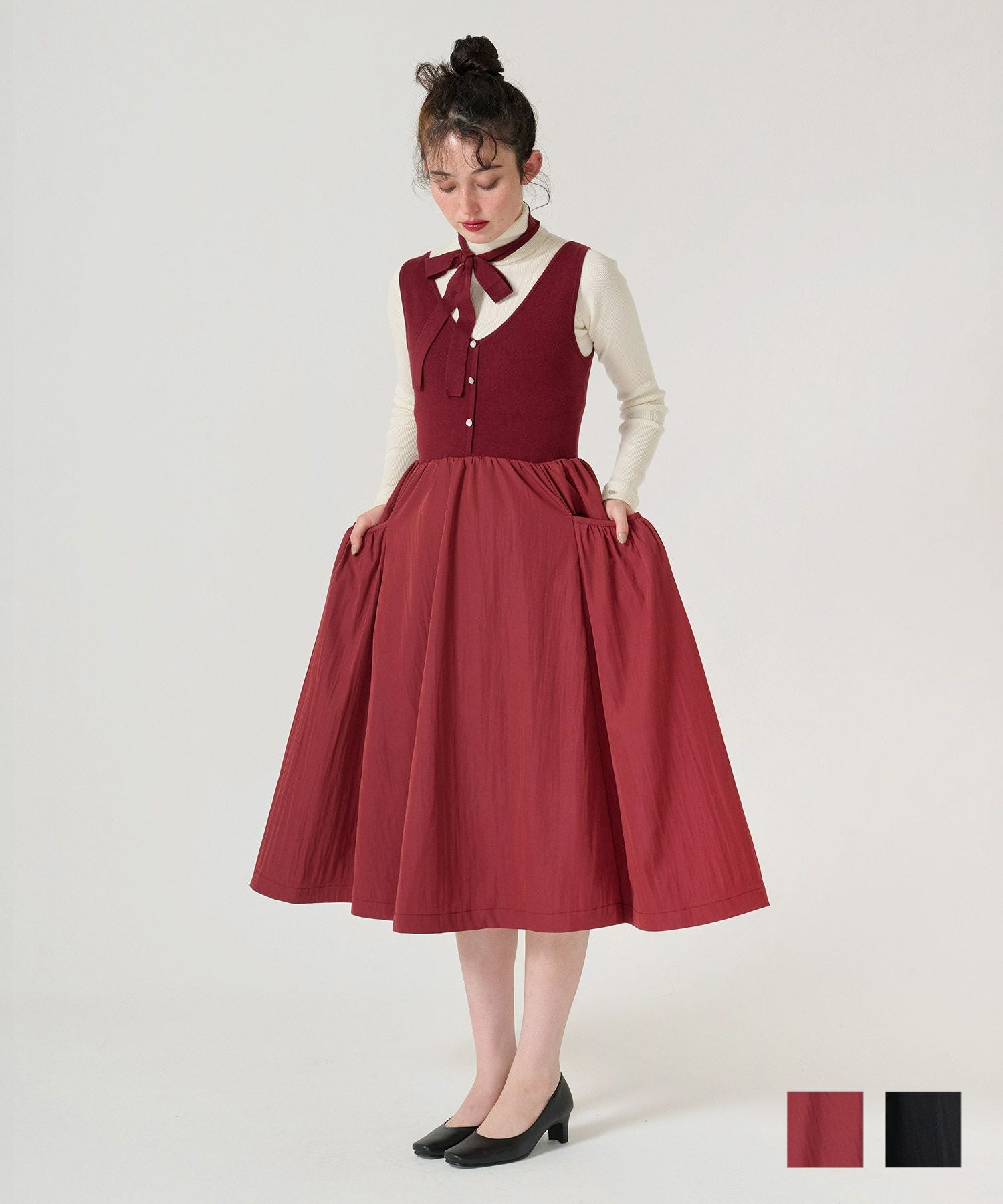 Special-Price-SALE ボリュームスカート ドッキングニットワンピース