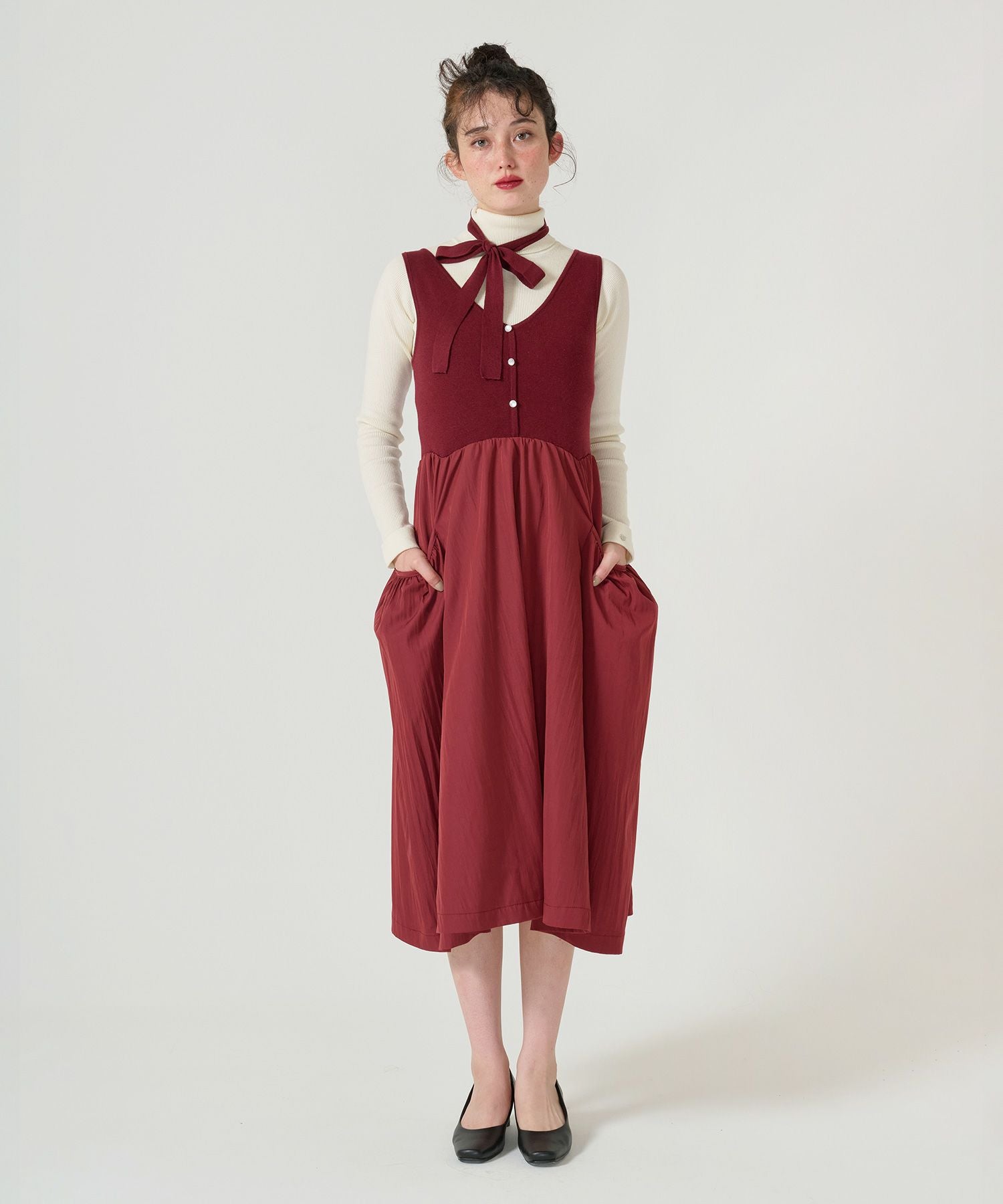 ボリュームスカート ドッキングニットワンピース TINA：JOJUN 全2色