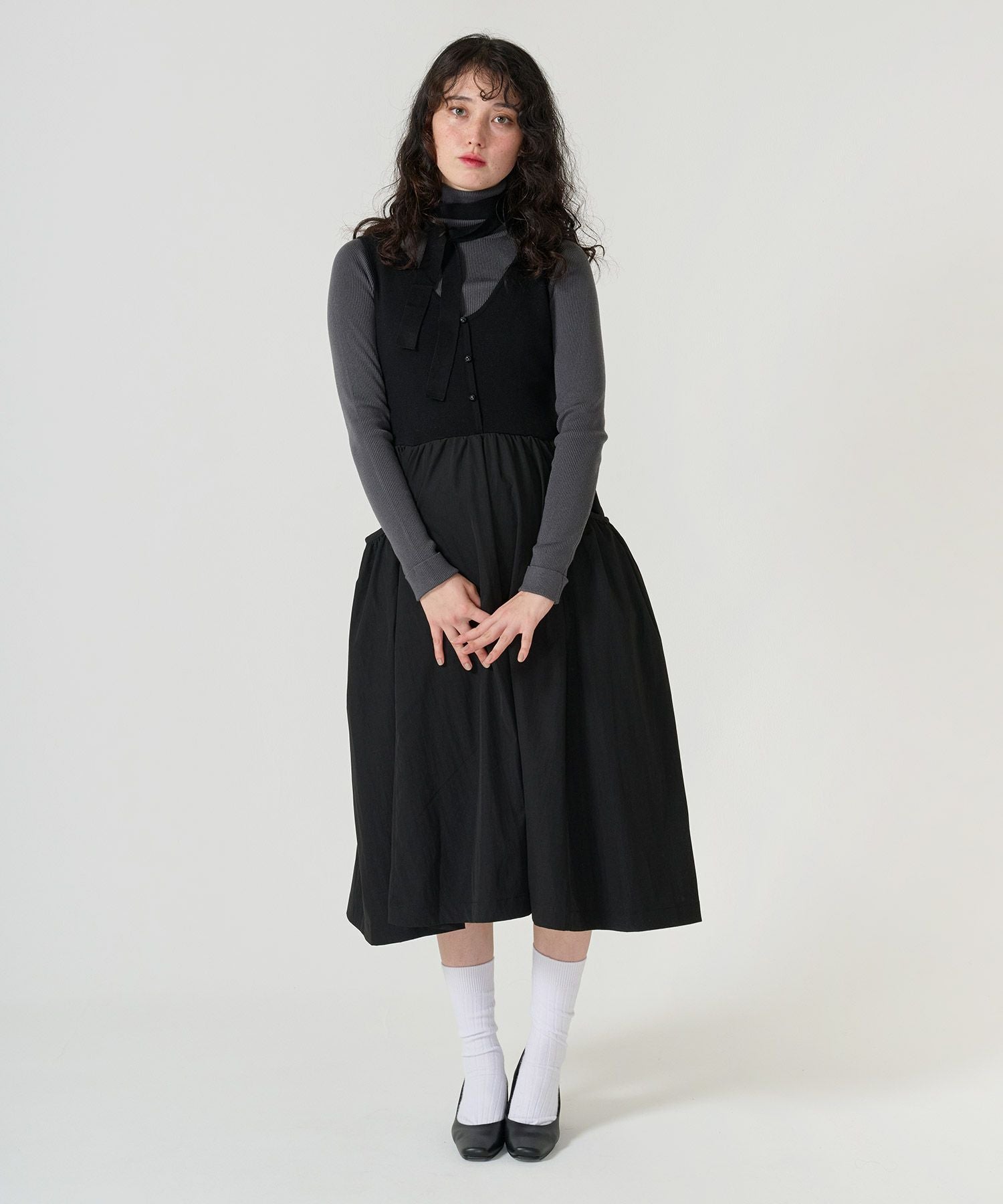 Special-Price-SALE ボリュームスカート ドッキングニットワンピース