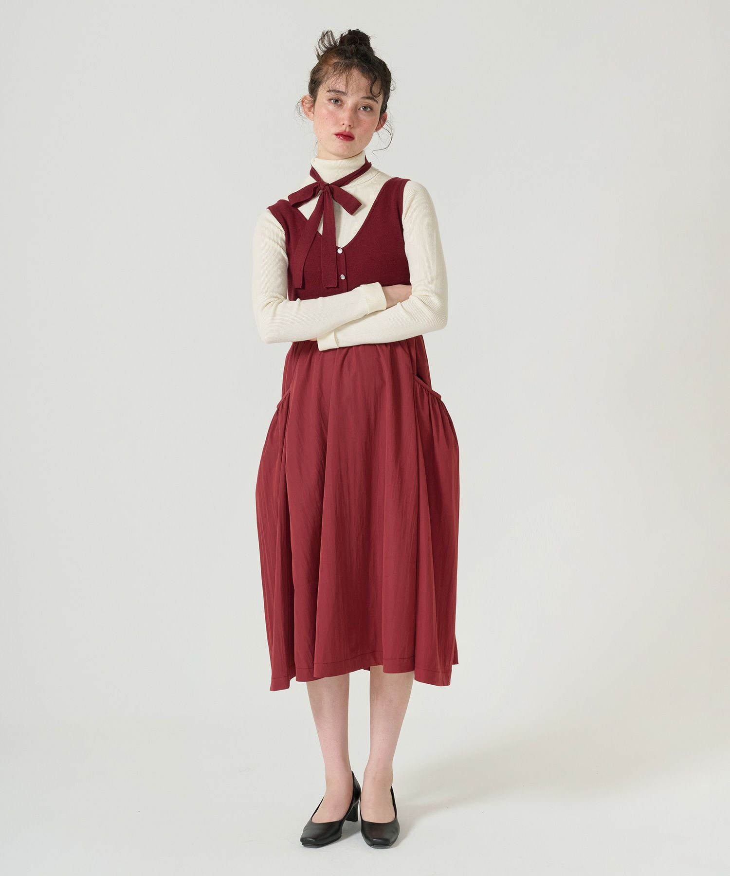 ボリュームスカート ドッキングニットワンピース TINA：JOJUN 全2色