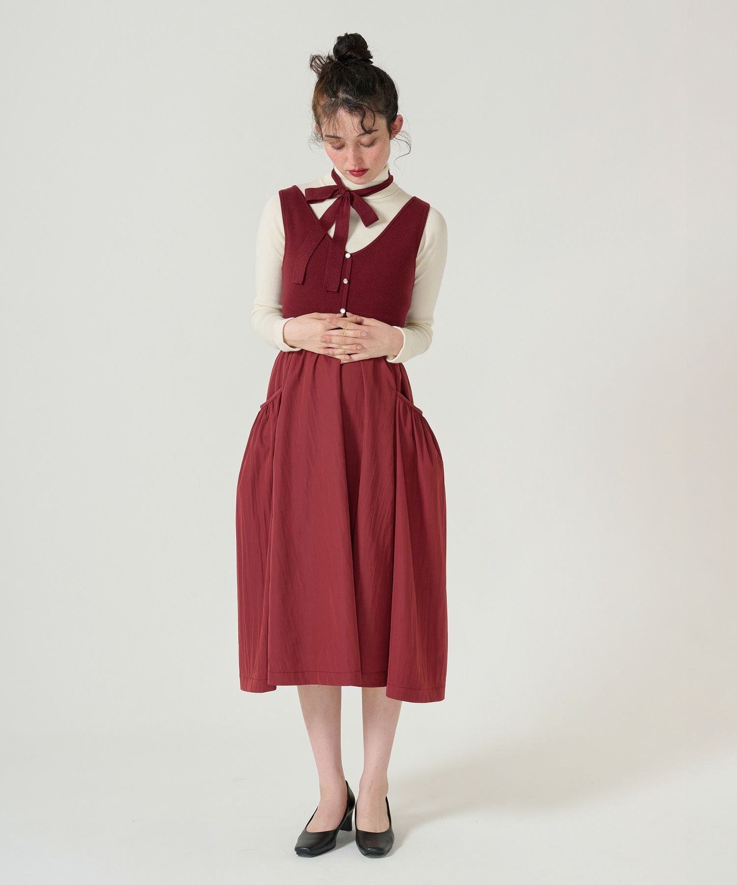 SUMMER SALE ボリュームスカート ドッキングニットワンピース TINA