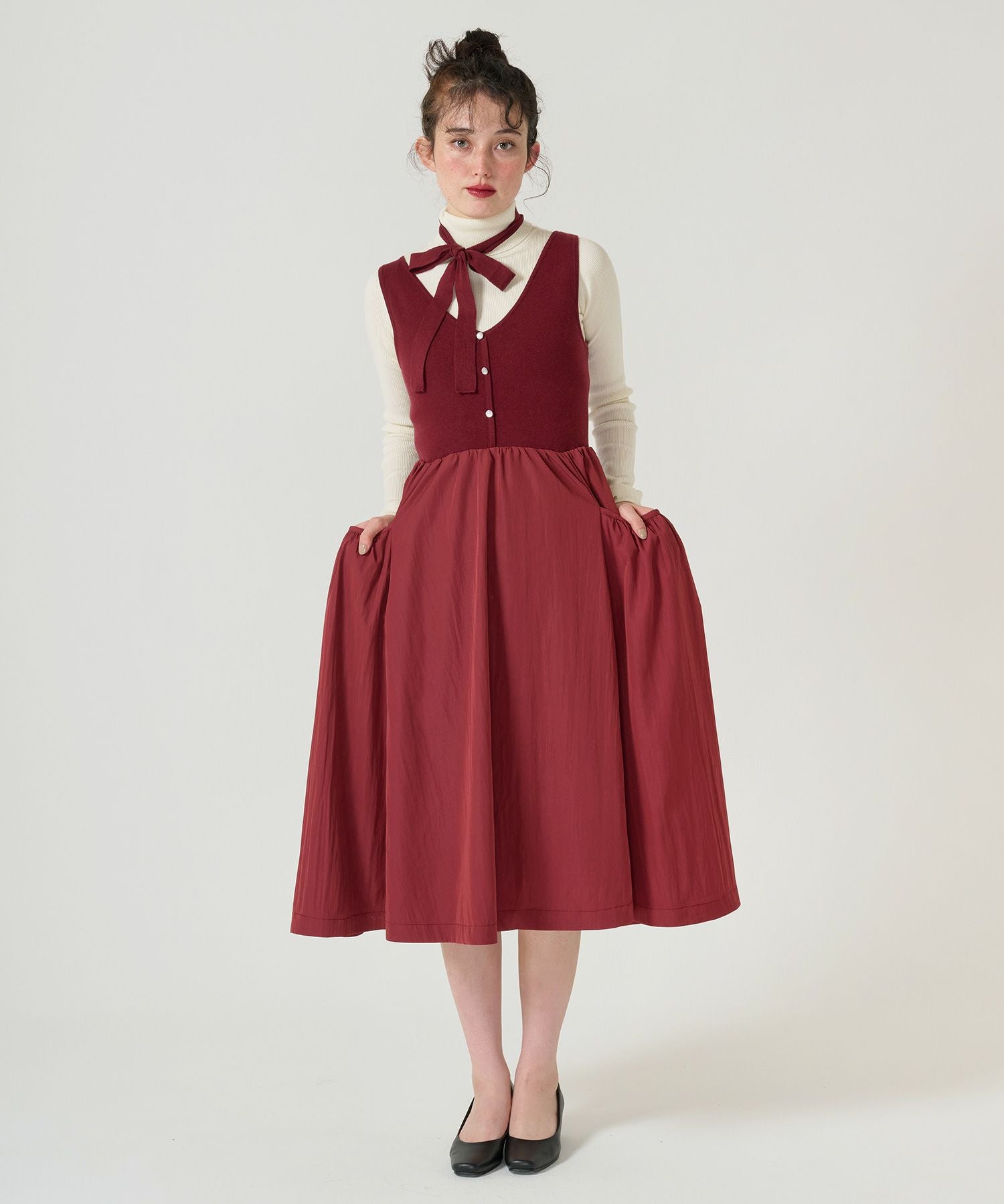 ボリュームスカート ドッキングニットワンピース TINA：JOJUN 全2色