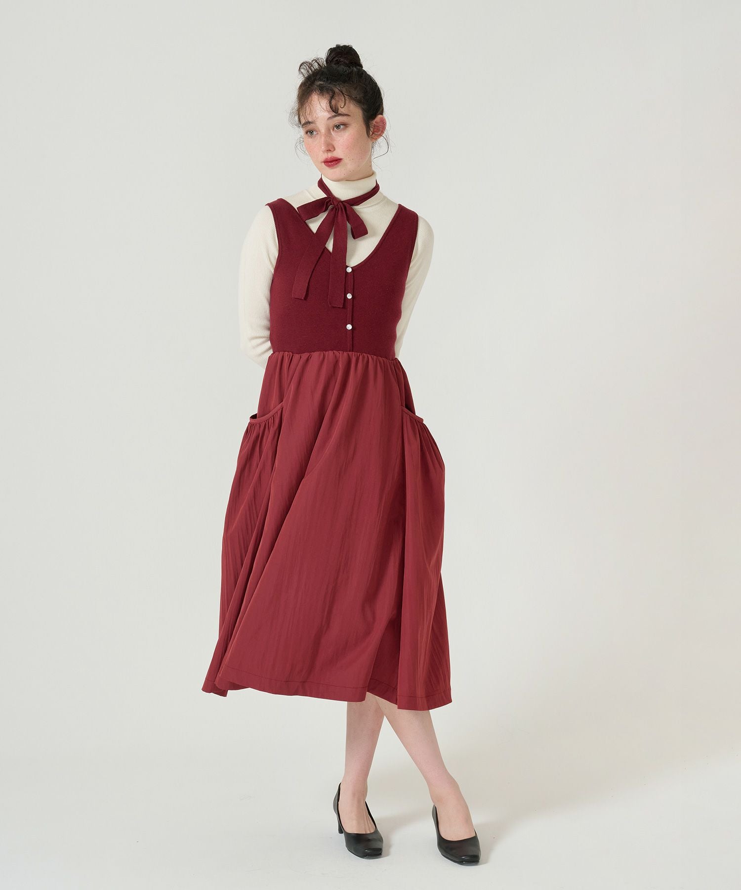 FLYING-SALE ボリュームスカート ドッキングニットワンピース TINA