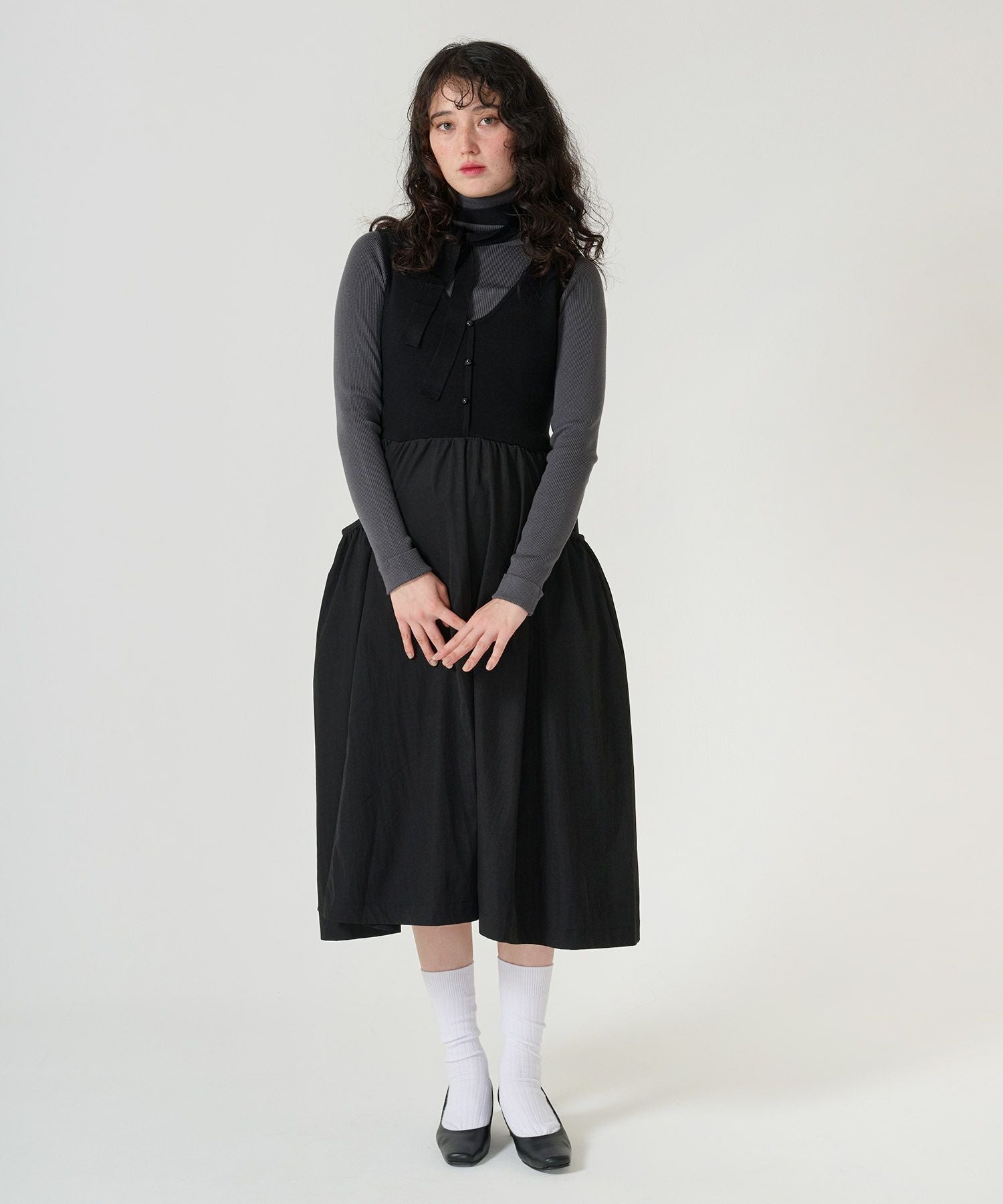 ボリュームスカート ドッキングニットワンピース TINA：JOJUN 全2色