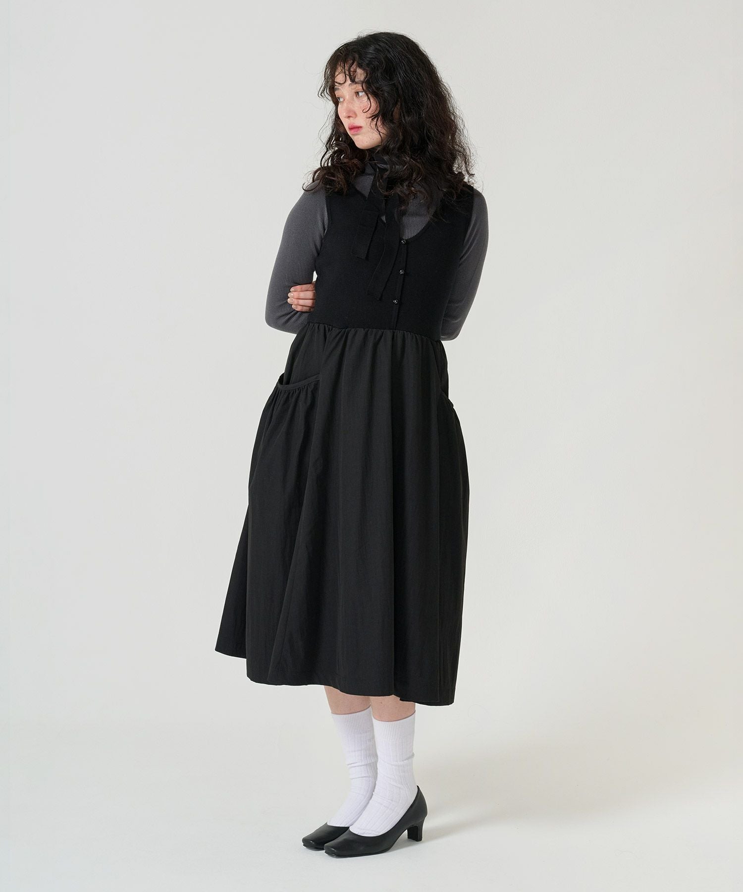 UR ITEMS◆ナイロンベスト&ドッキングワンピース／2Pセット◆CML◆F ボリュームスカート ドッキングニットワンピース TINA：JOJUN 全2色