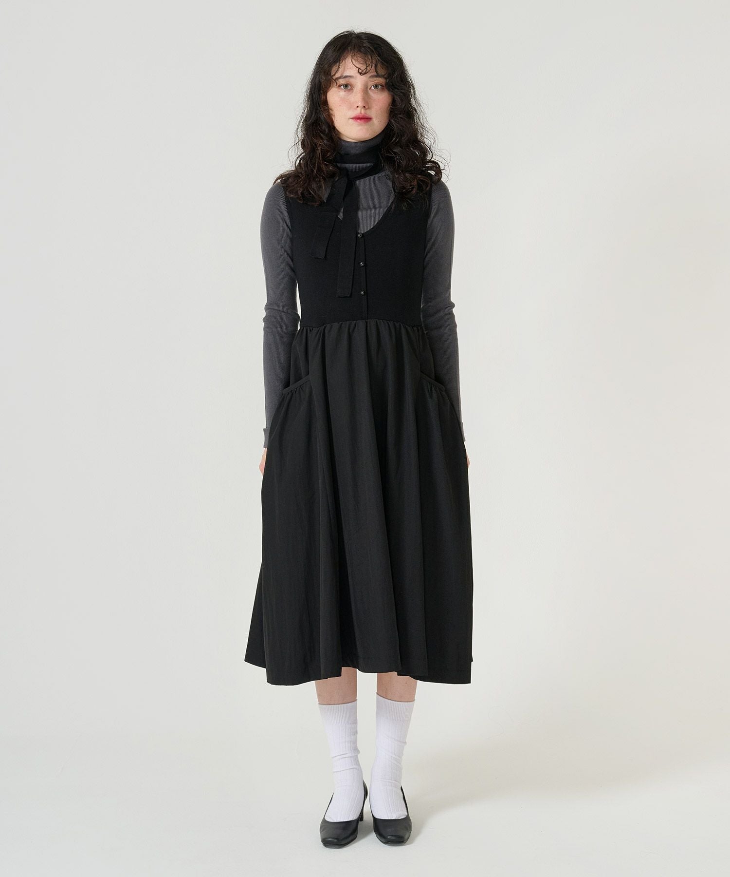FLYING-SALE ボリュームスカート ドッキングニットワンピース TINA