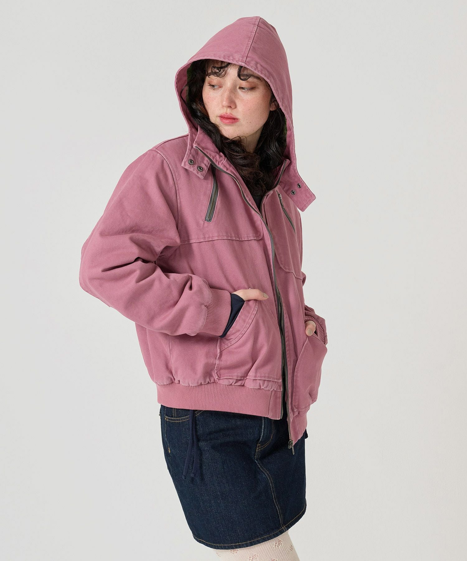 ジップアップフード付き ボンバージャケット TINA：JOJUN 全3色