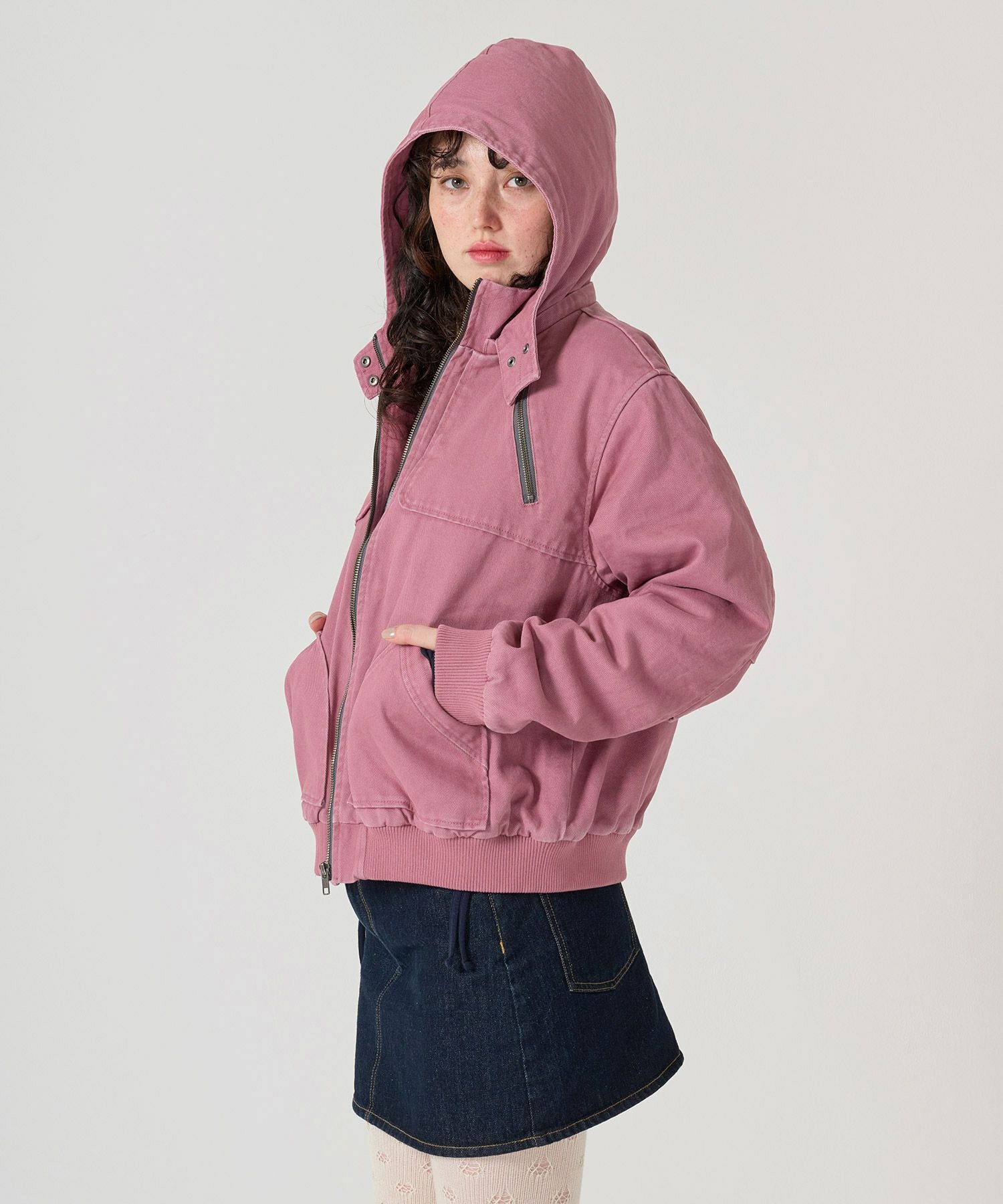 ジップアップフード付き ボンバージャケット TINA：JOJUN 全3色