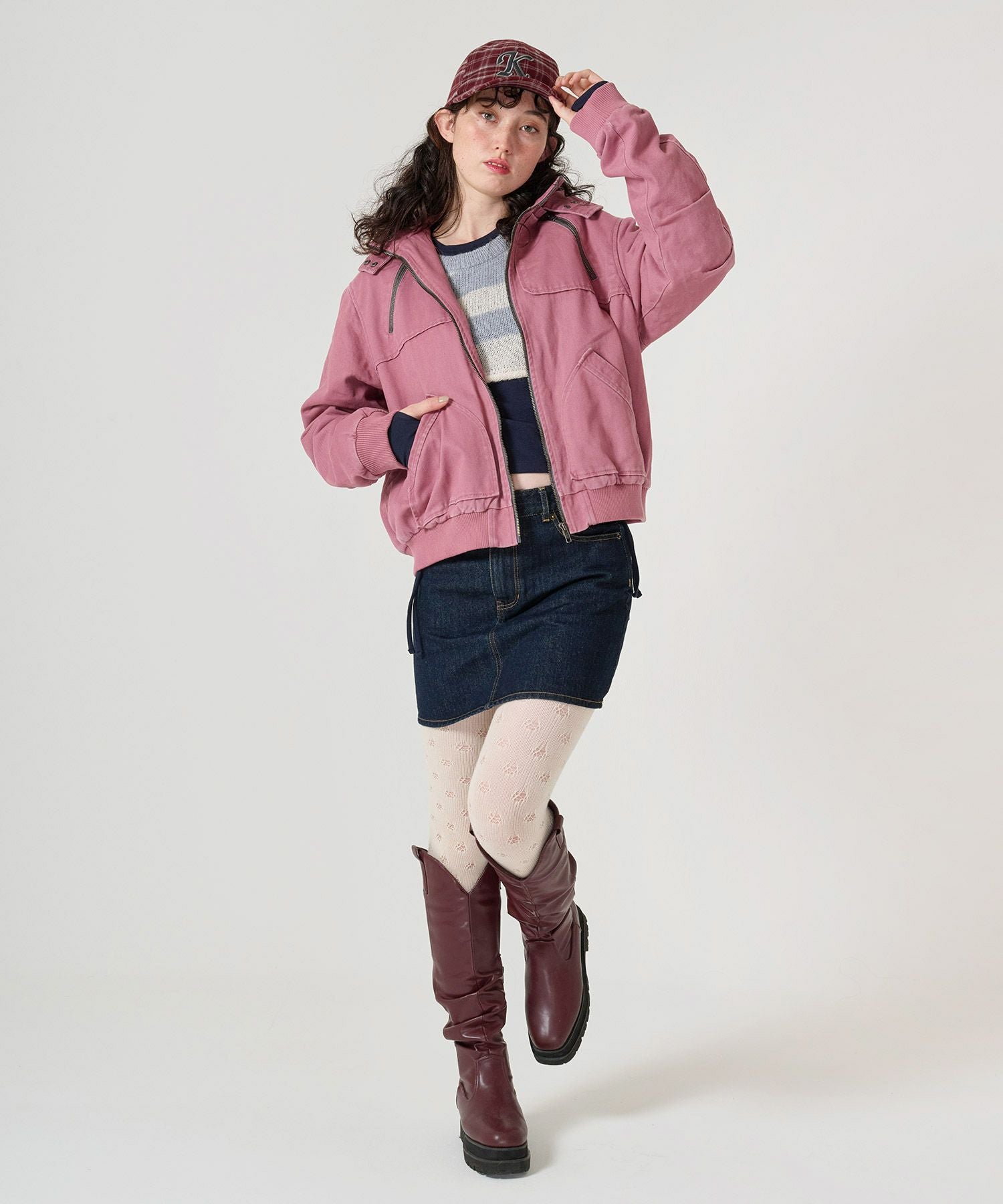 ジップアップフード付き ボンバージャケット TINA：JOJUN 全3色