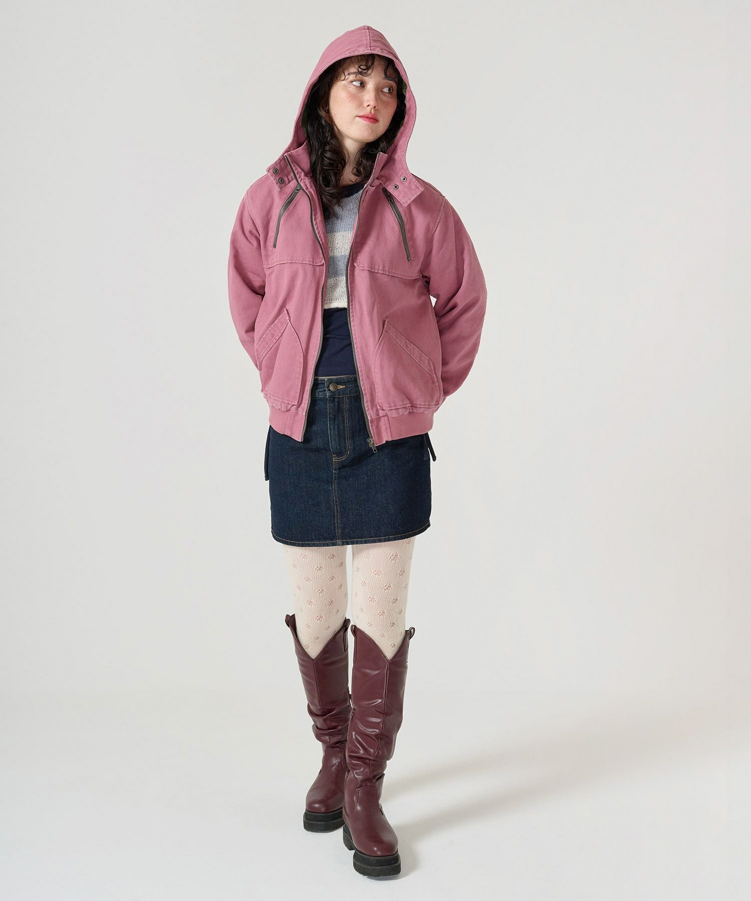 ジップアップフード付き ボンバージャケット TINA：JOJUN 全3色