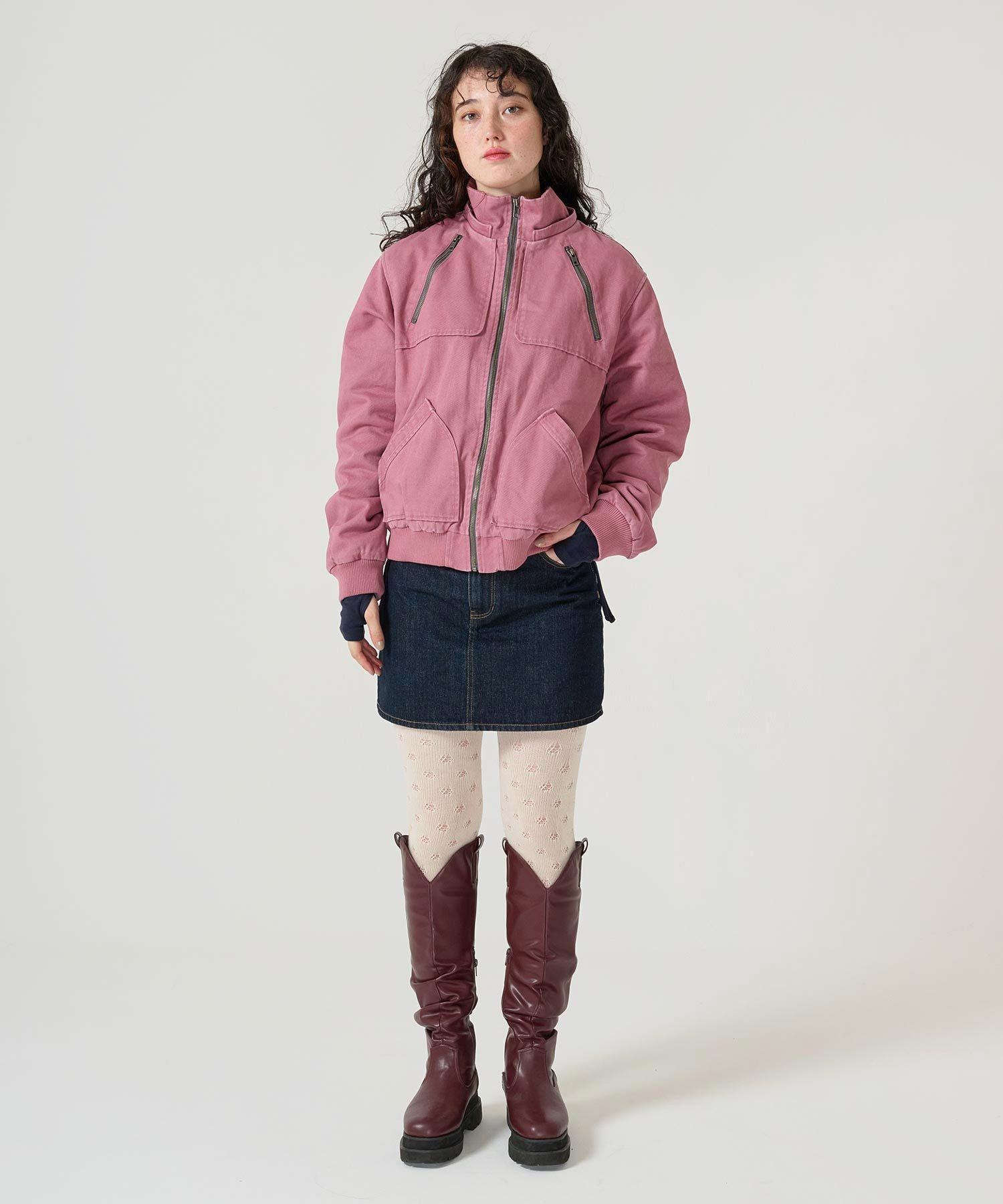 ジップアップフード付き ボンバージャケット TINA：JOJUN 全3色