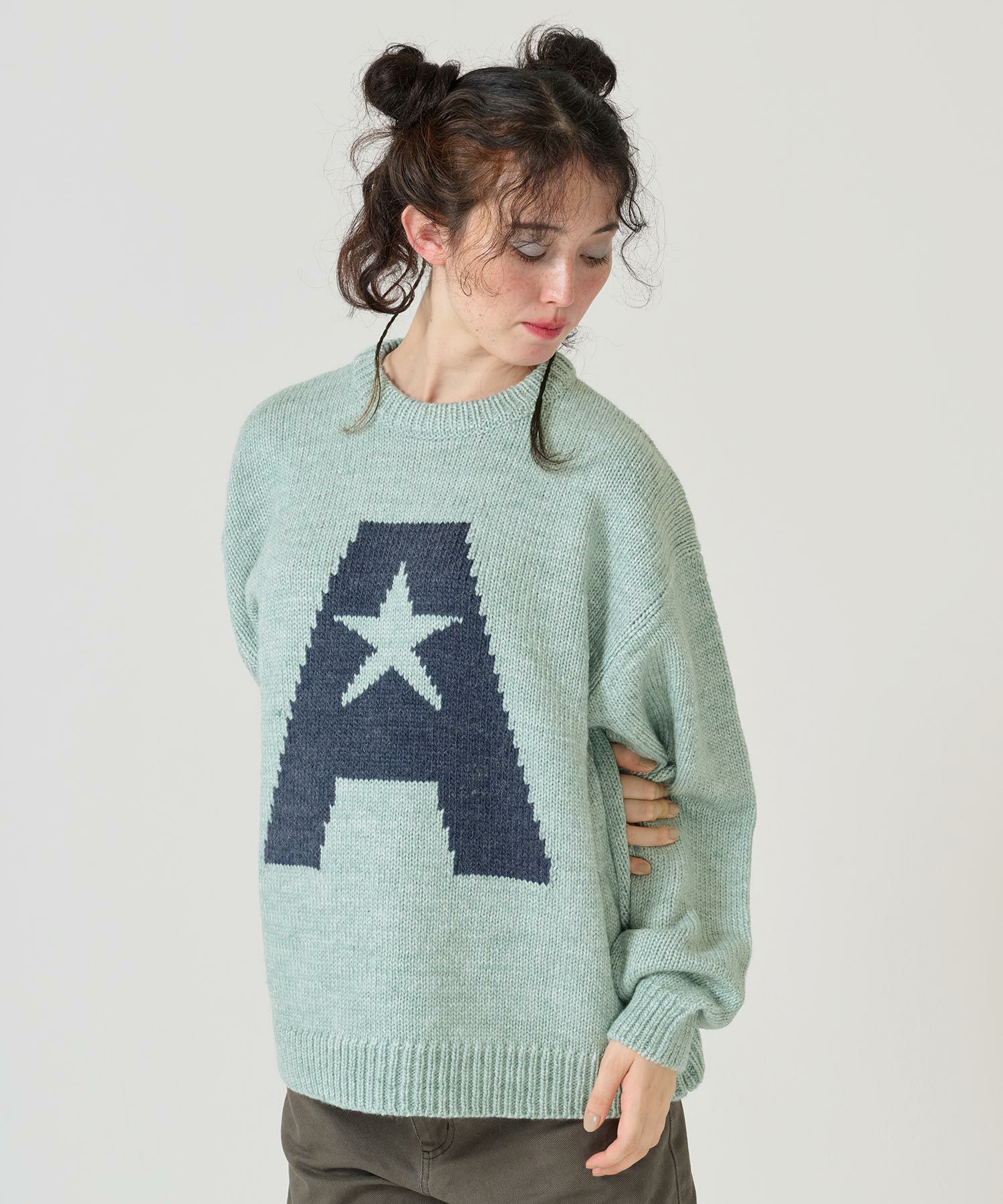 【超美品】マーク＆ロナ スタースリンガーウィンドストッパークルーネックニット Aロゴ ニットプルオーバー TINA：JOJUN 全2色｜tnj441-0969【4