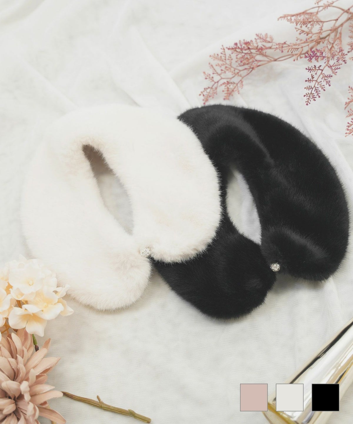 セレクト フェイクファー ティペット 白黒 ふわふわ もこもこ 秋冬 マフラー ストール 大人 きれいめ ジョイントスペース マグネット 付け襟 フェイクファー Prima Scherrer