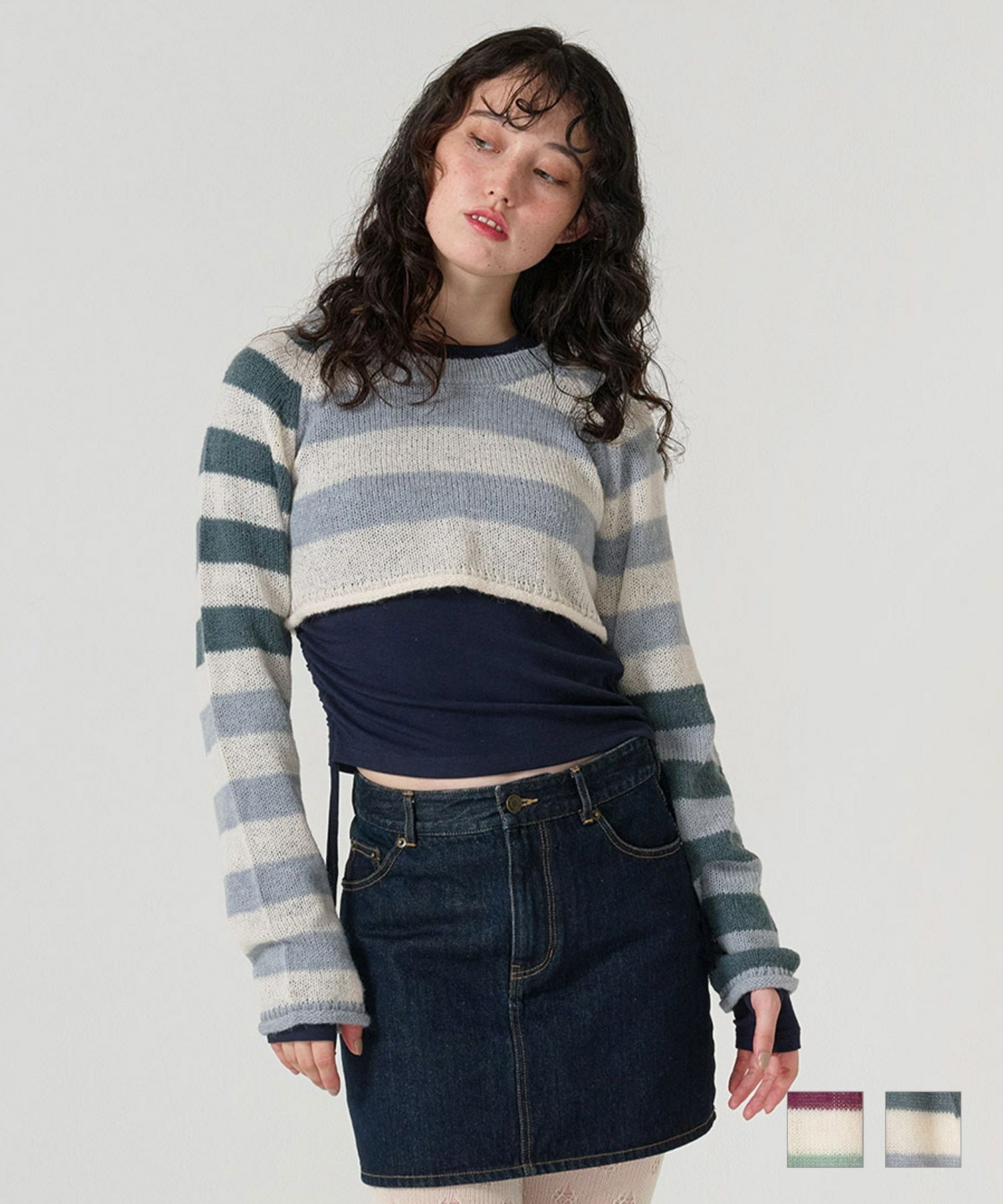 ボーダー クロップドタンクトップ L United store タンクトップ ノースリーブ ボーダークロップドニット