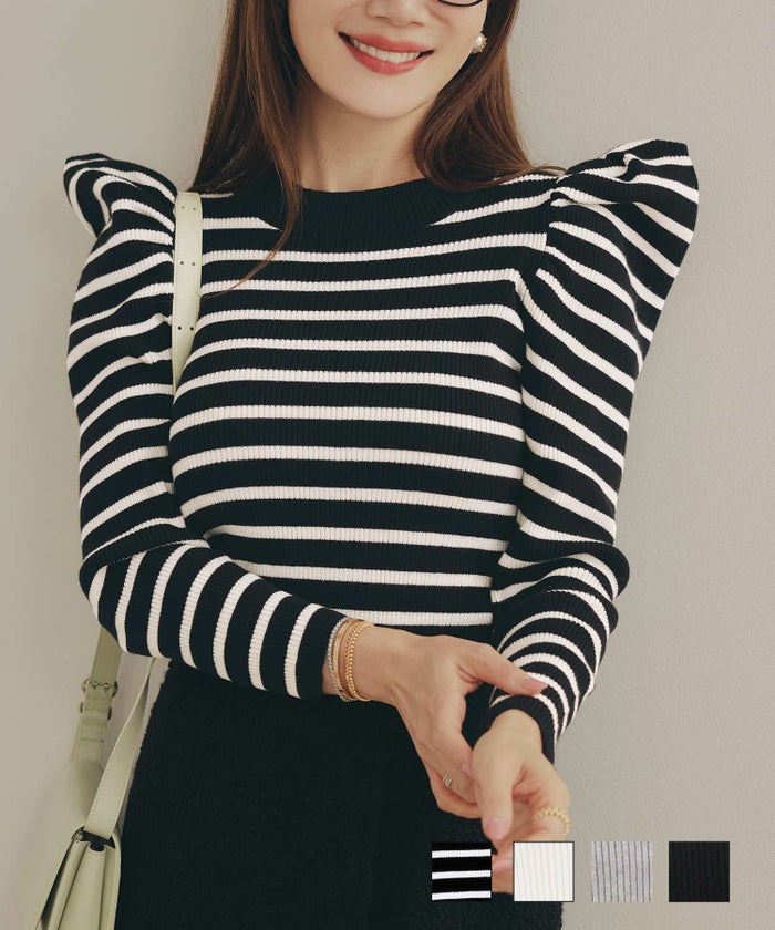 手洗い可 ニット トップス 秋春 冬 白黒 長袖 レディース かわいい きれいめ オフィス ジョイントスペース 猫耳 リブ ニット Liala×PG