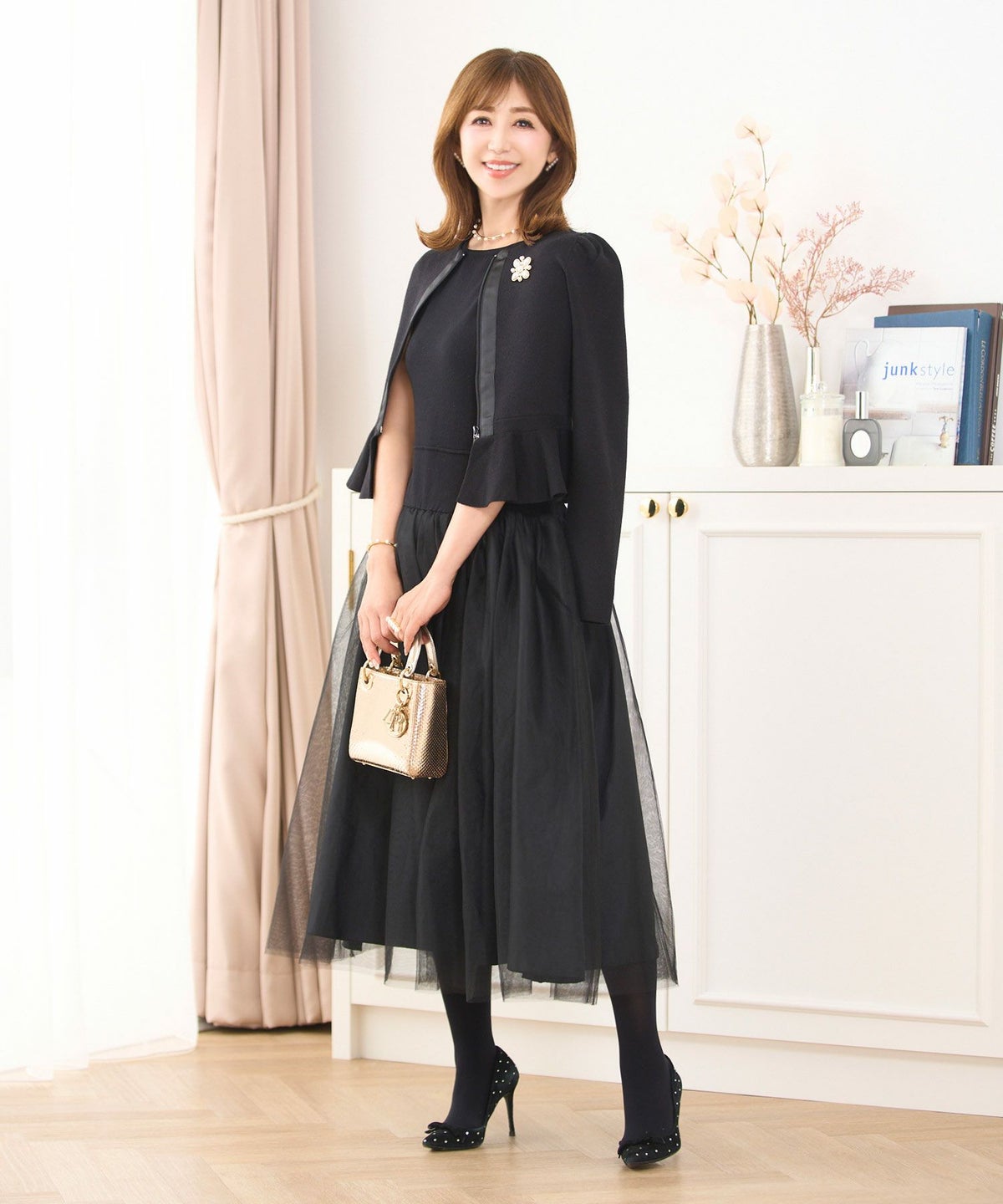 ワンピースレディースおすすめかわいいきれいめ白黒チュールレース花柄卒業式入園フォーマルジョイントスペース