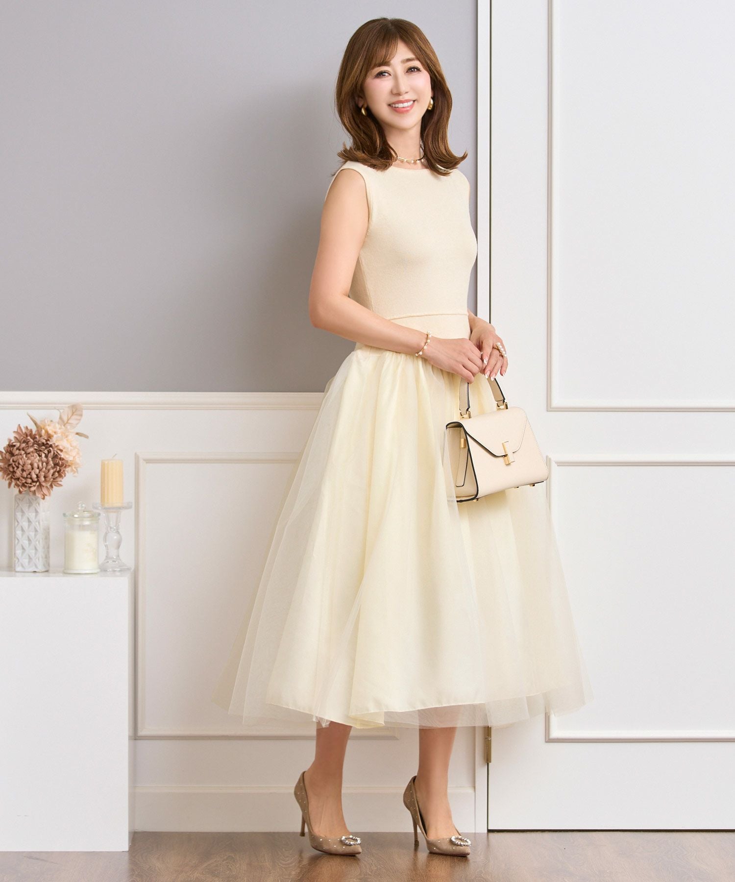 チュールドッキング ニット ワンピース Prima Scherrer 全3色｜psc341